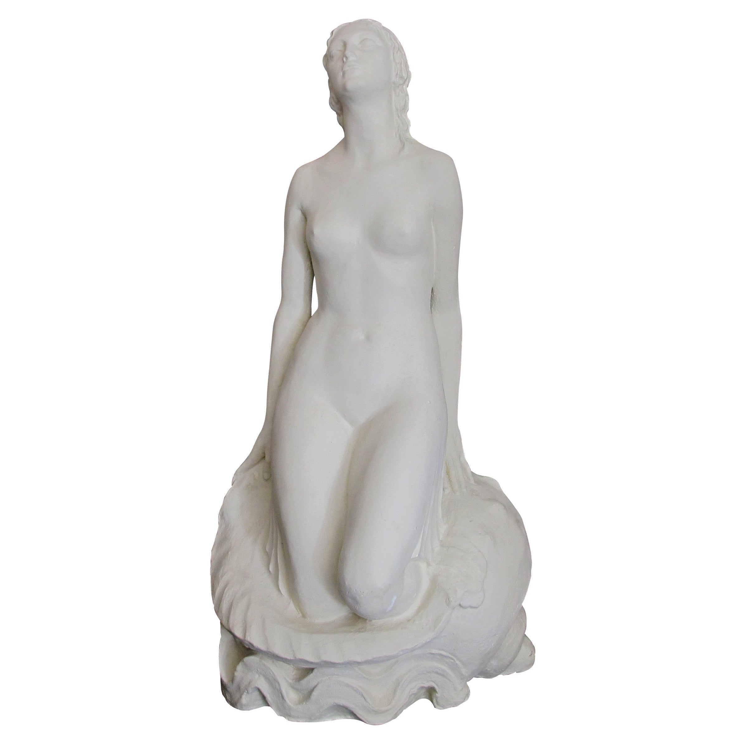 Early 20th Century Large 
Elegant English Plaster Statue of a Seated Mermaid