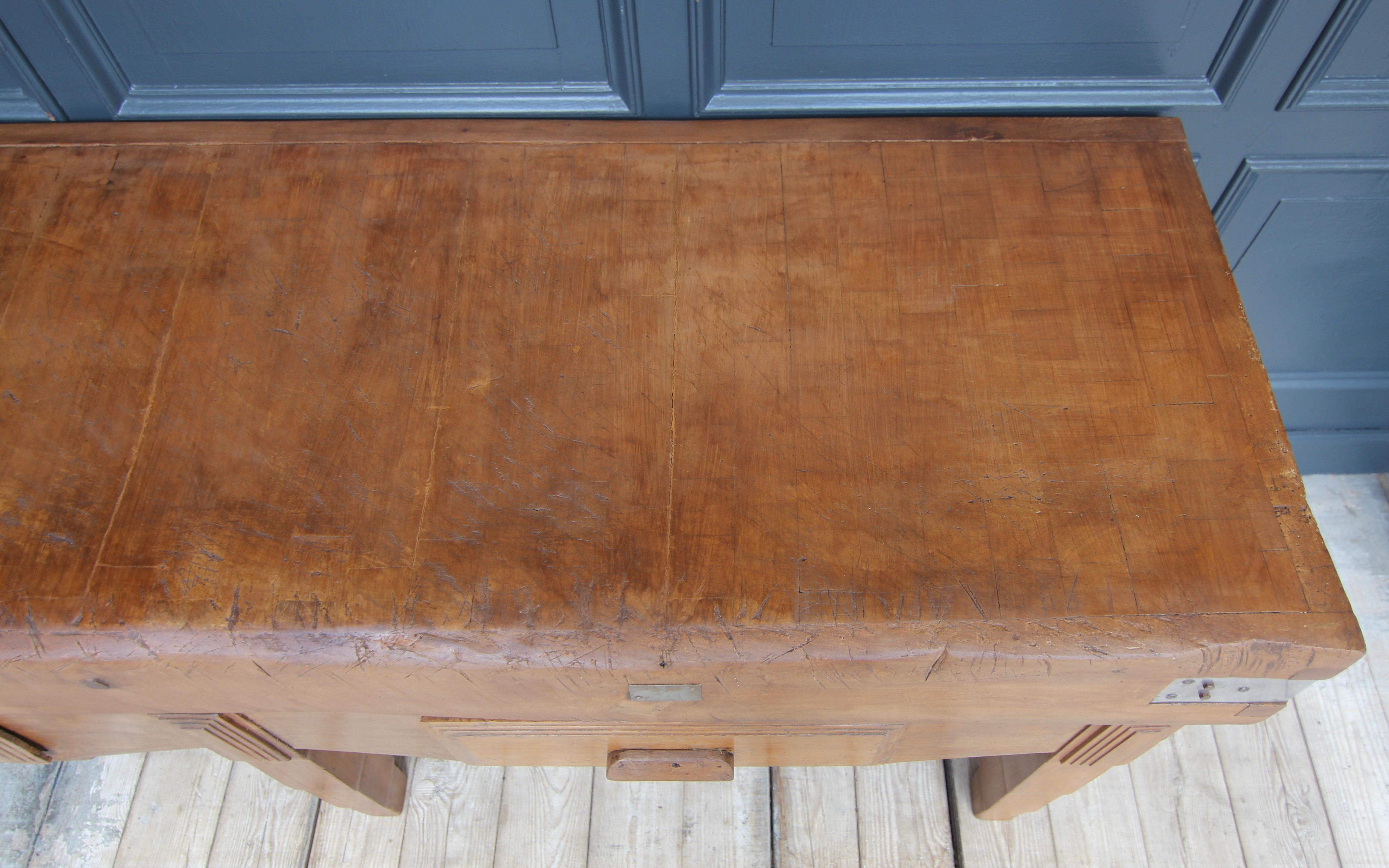Early 20th Century Large French Art Deco Butcher Block Table For Sale 7