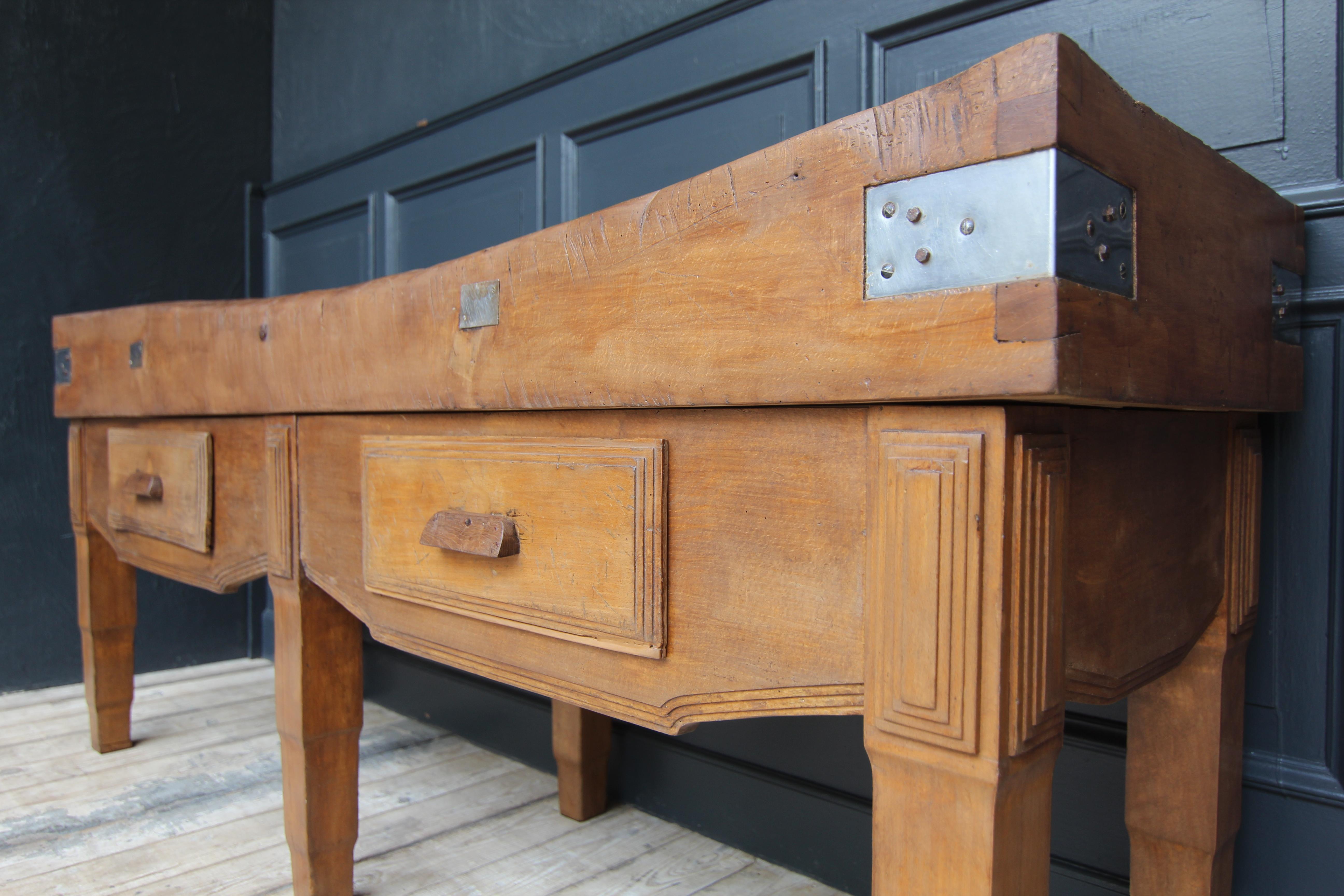 Early 20th Century Large French Art Deco Butcher Block Table For Sale 10