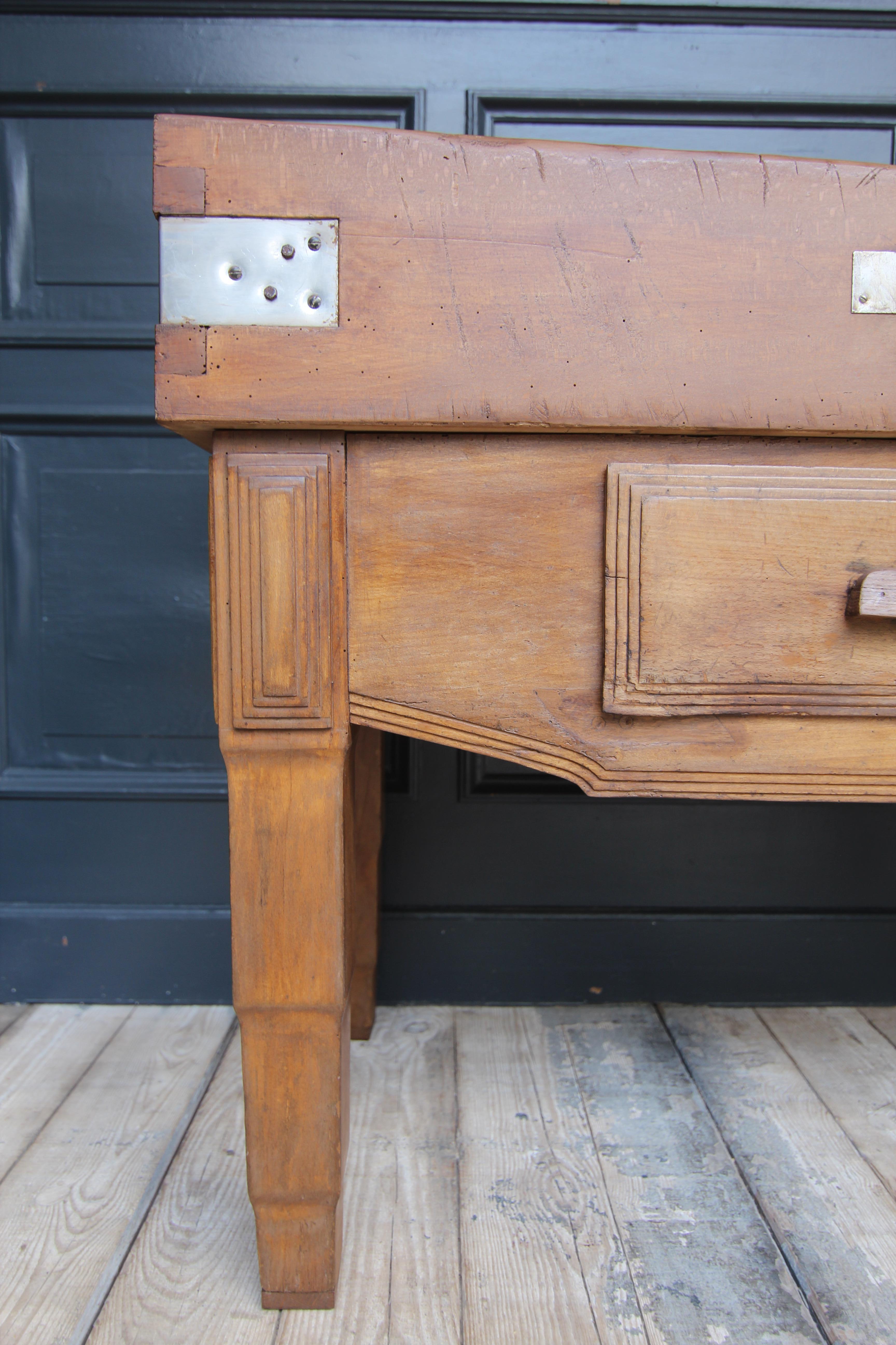 Early 20th Century Large French Art Deco Butcher Block Table For Sale 12