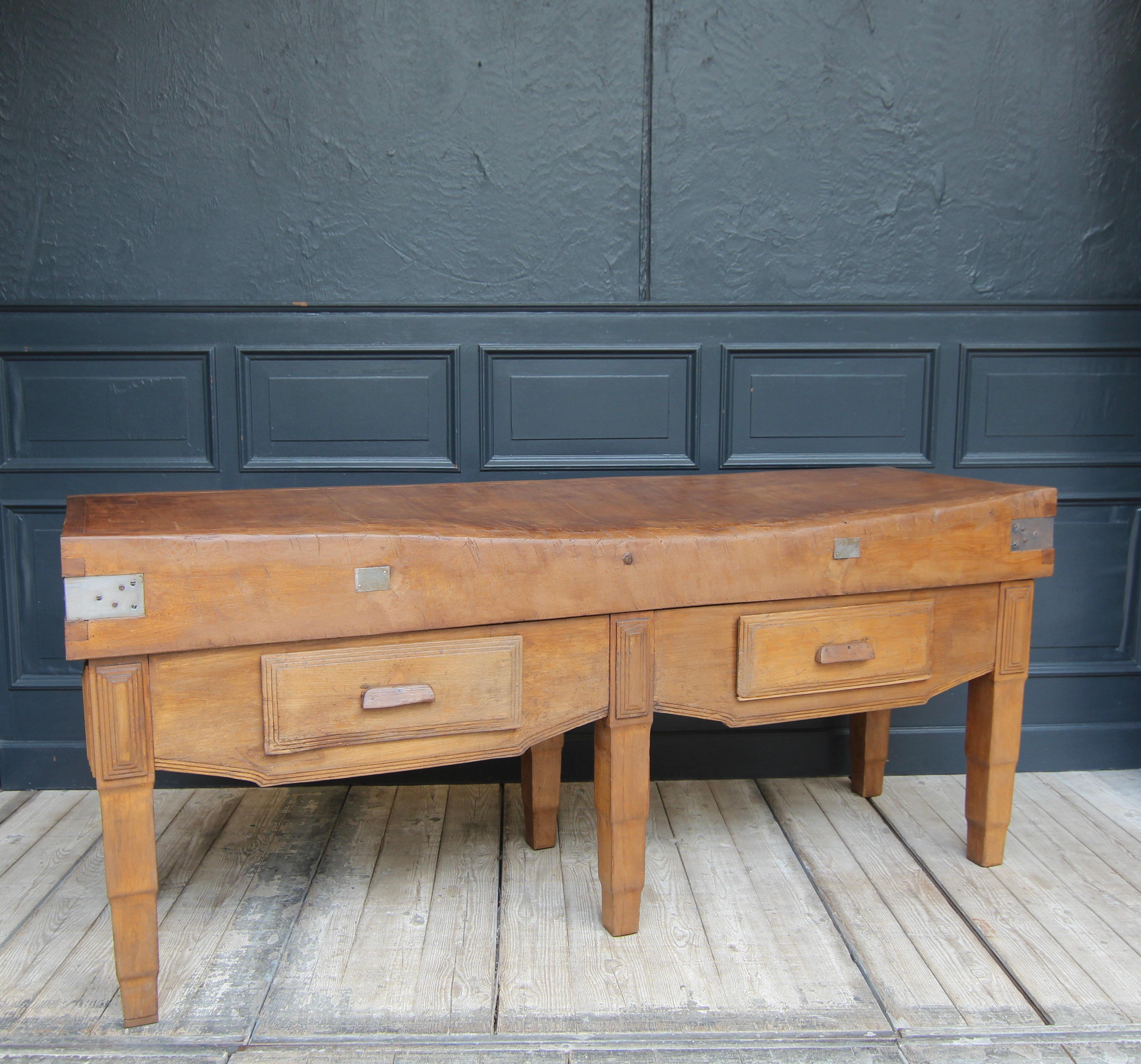 Early 20th Century Large French Art Deco Butcher Block Table For Sale 13