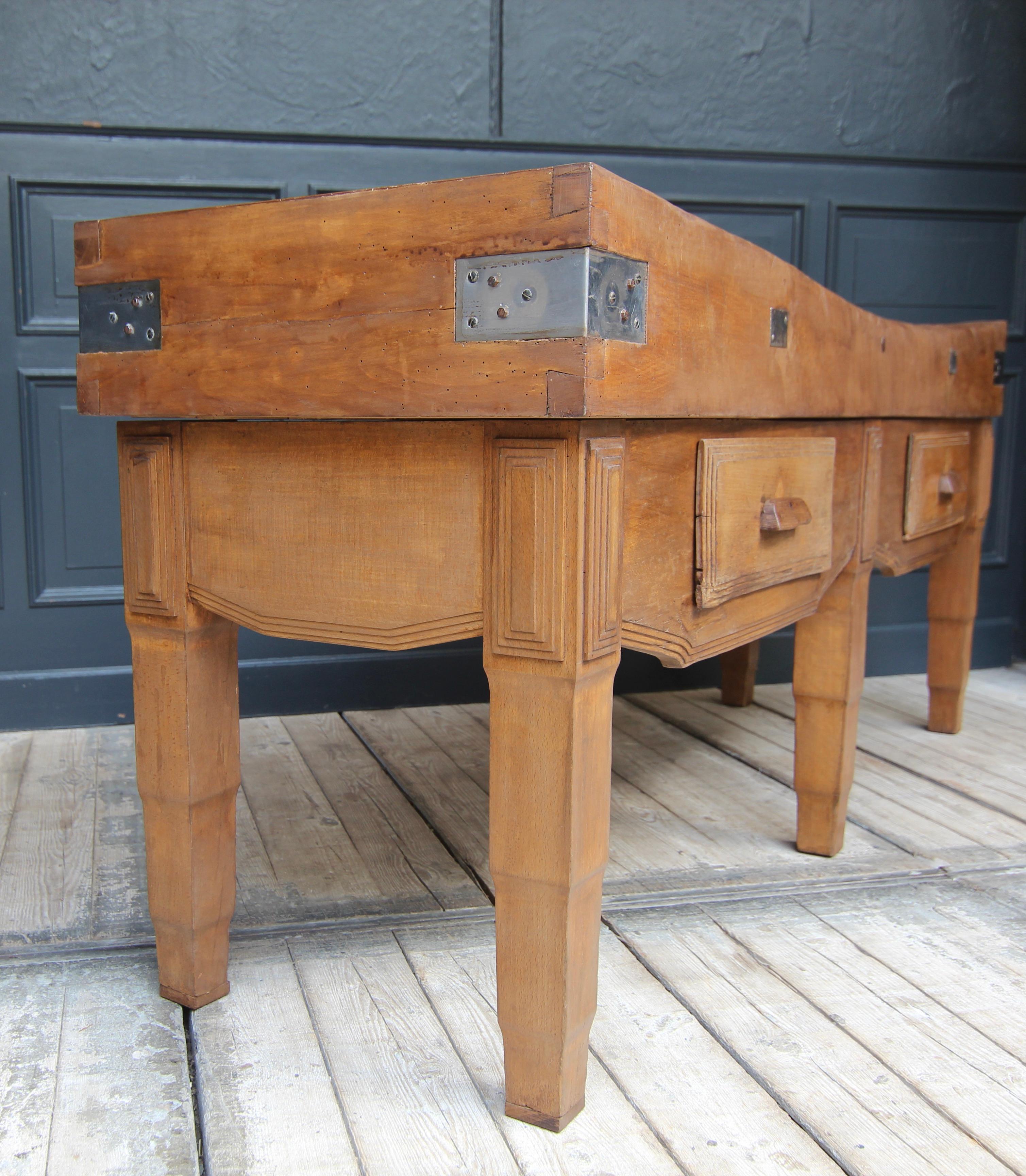 Early 20th Century Large French Art Deco Butcher Block Table For Sale 14