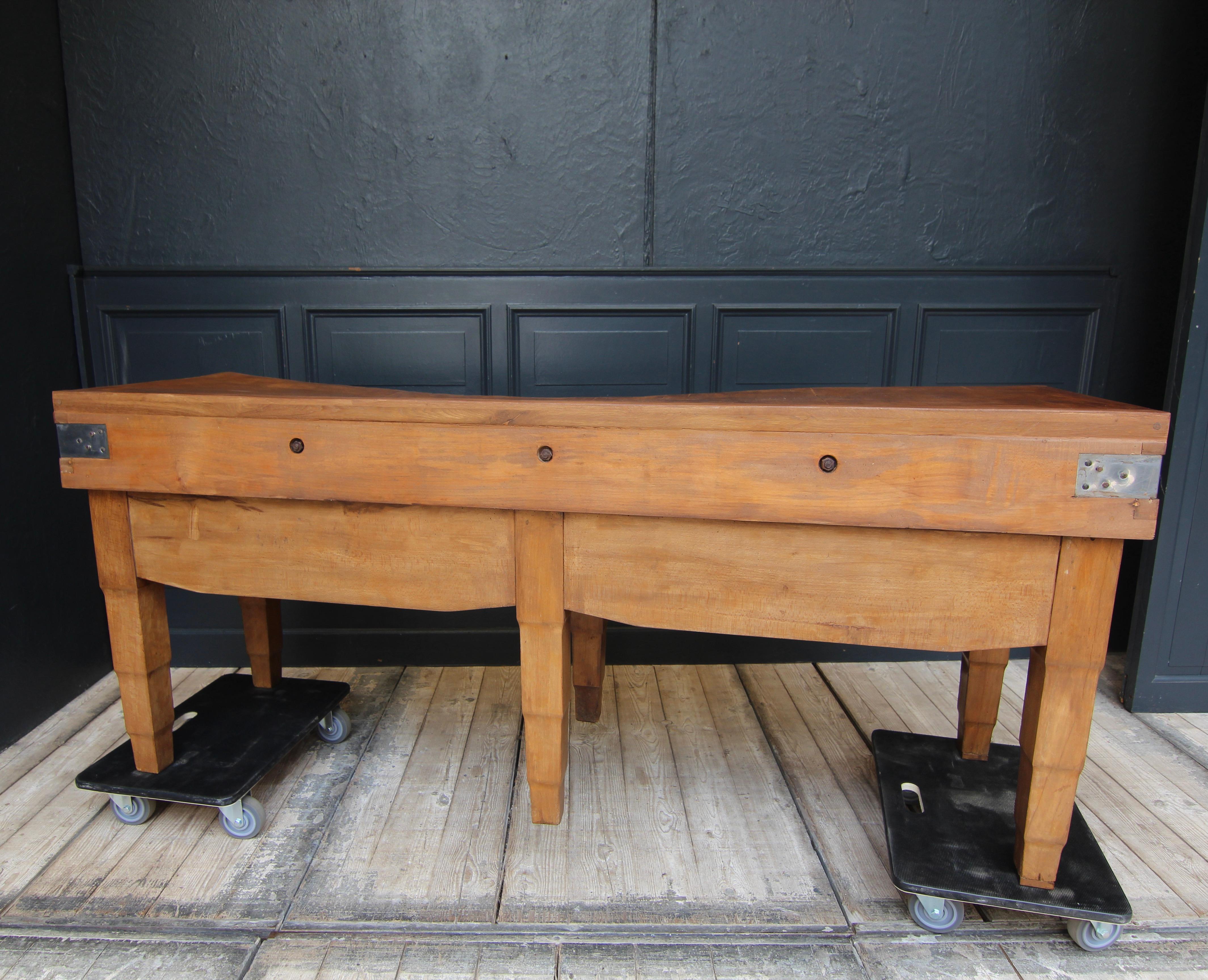 Early 20th Century Large French Art Deco Butcher Block Table For Sale 15