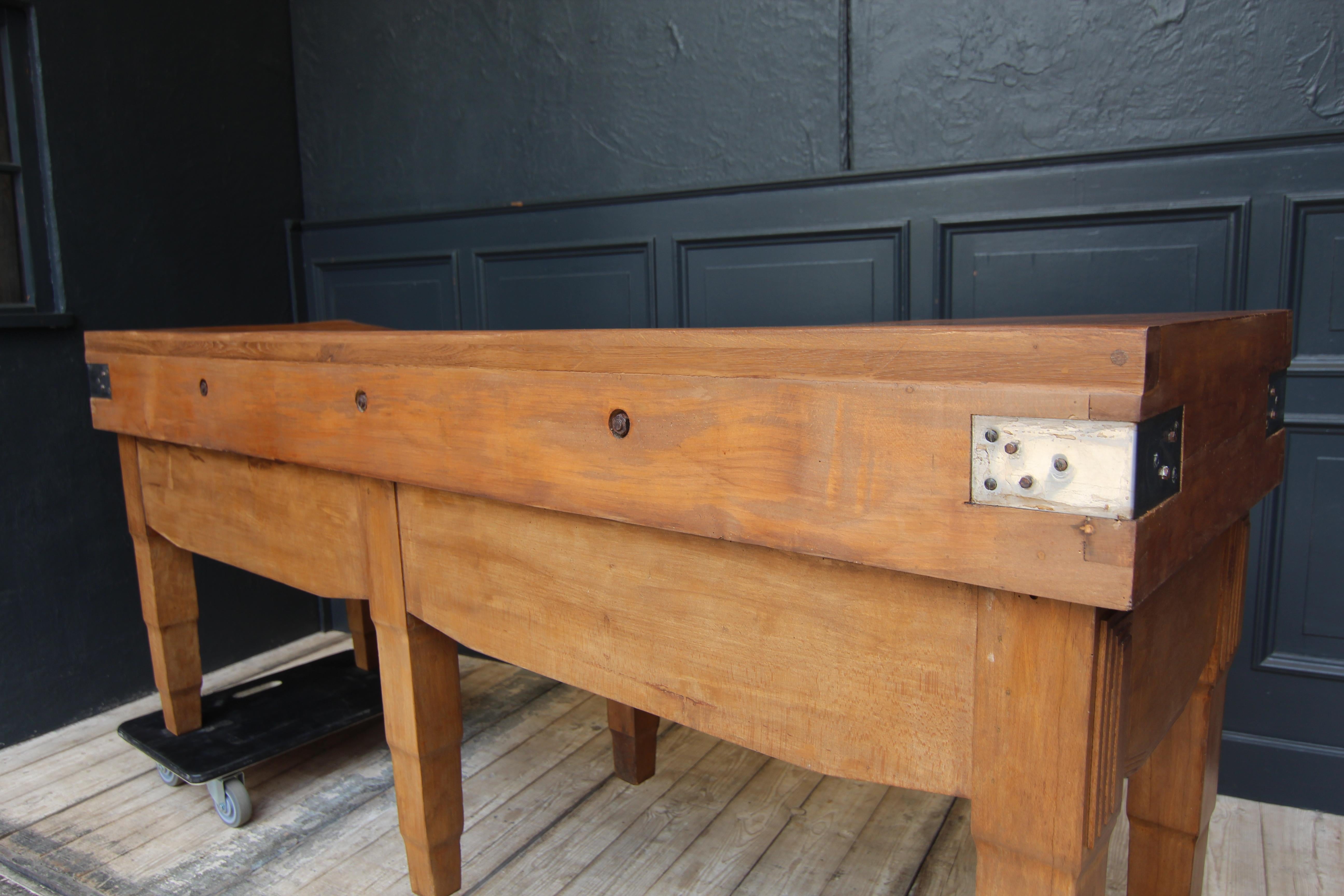 Early 20th Century Large French Art Deco Butcher Block Table For Sale 16