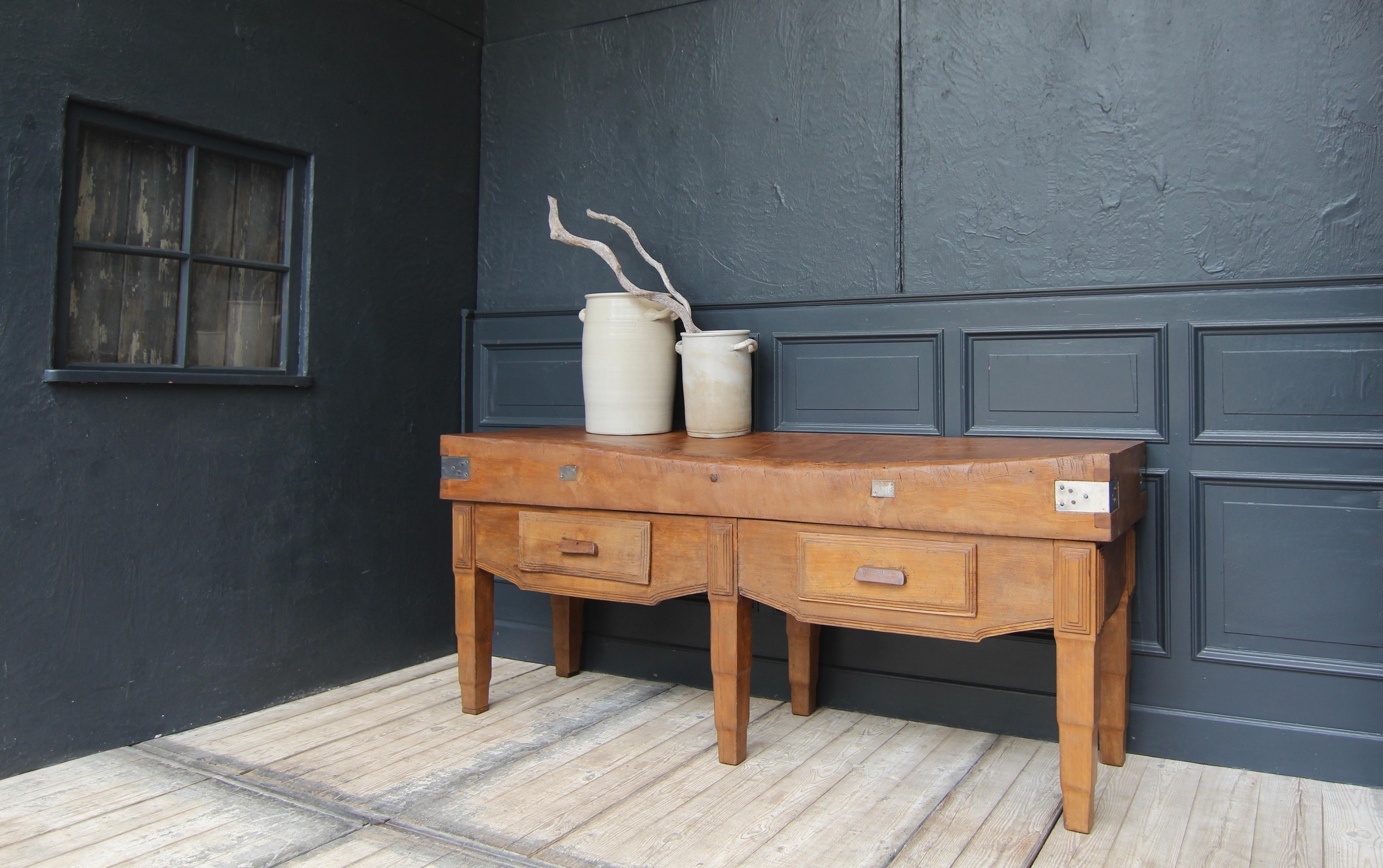 Beech Early 20th Century Large French Art Deco Butcher Block Table For Sale