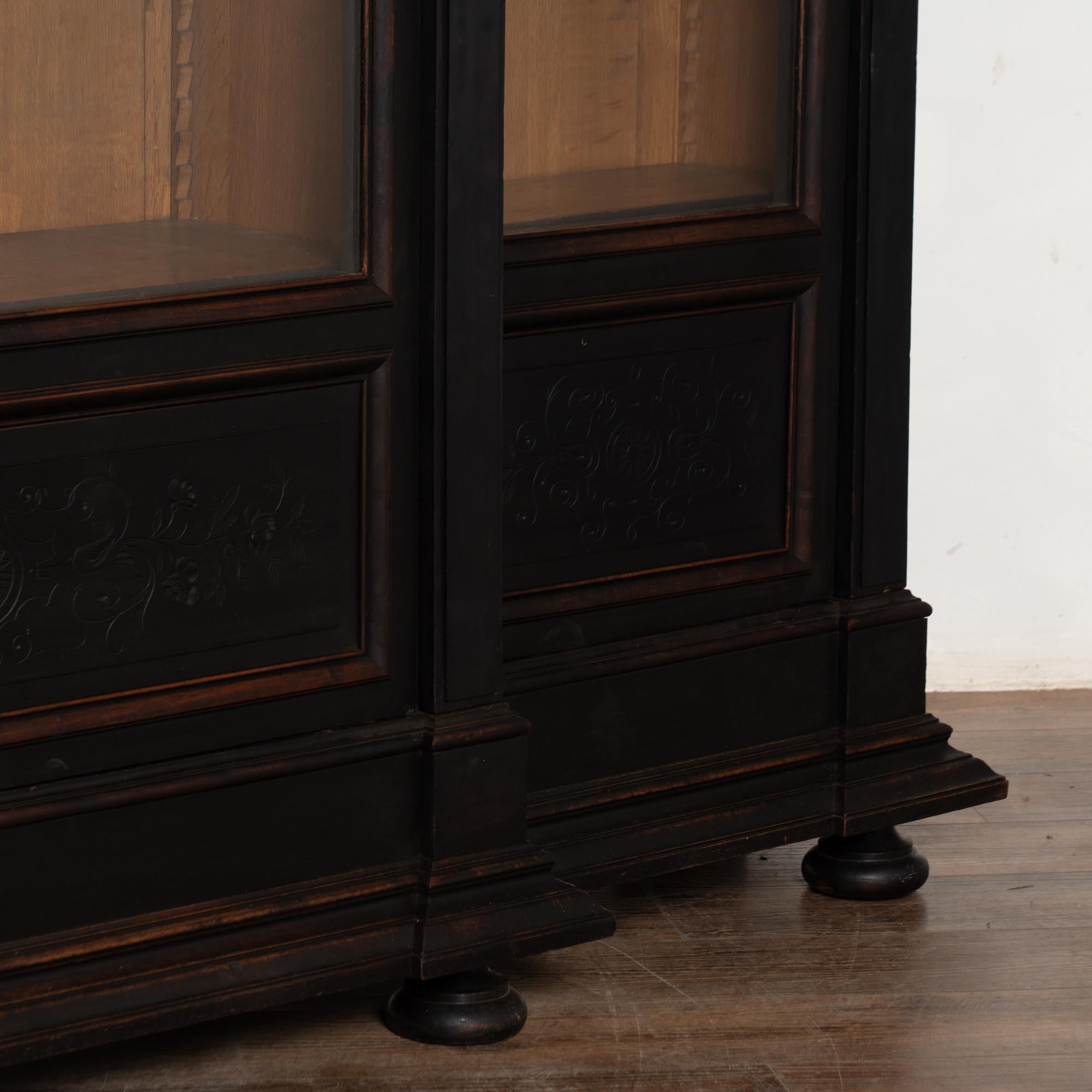 Early 20th Century Large French Black Bookcase Display Cabinet For Sale 6