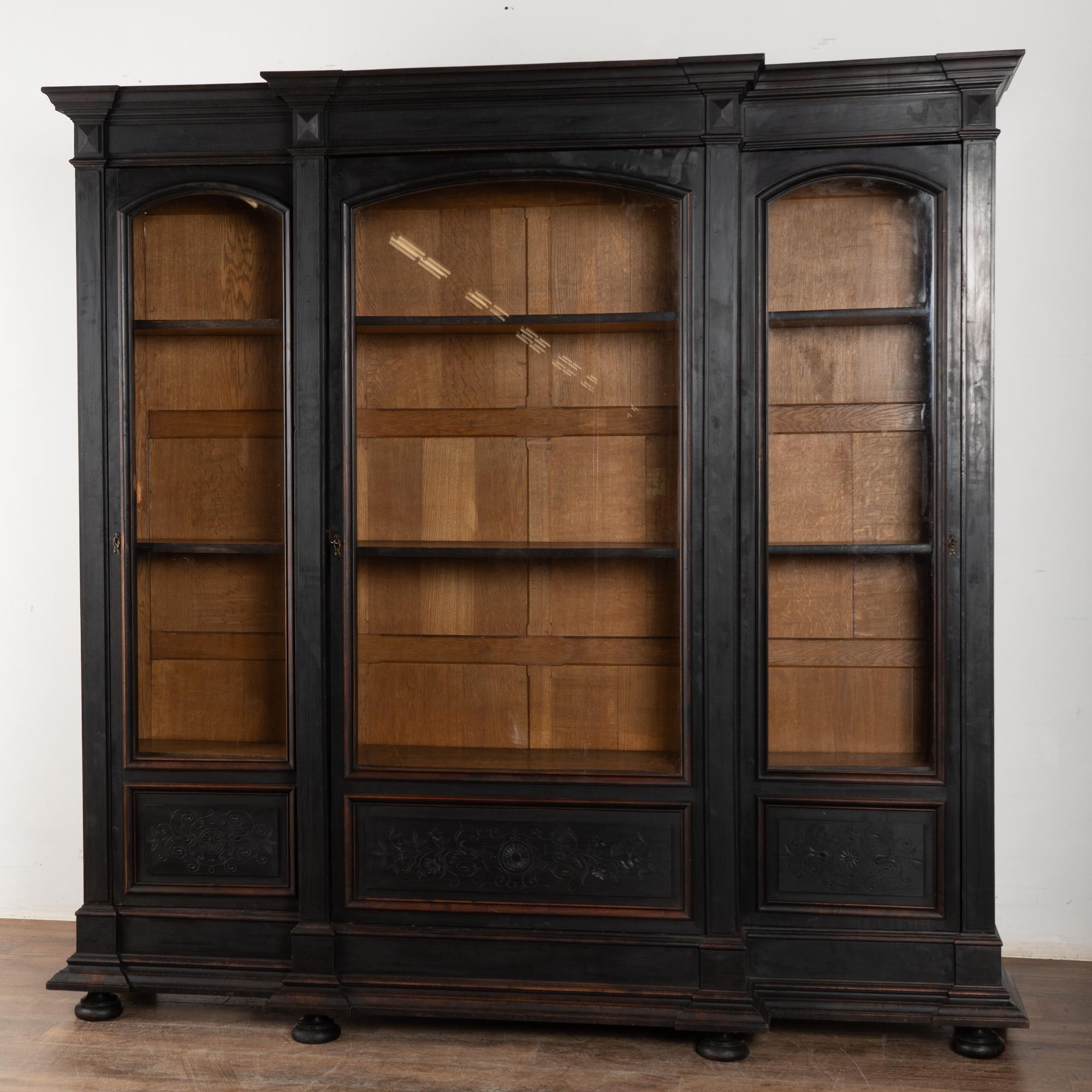 Early 20th Century Large French Black Bookcase Display Cabinet In Good Condition For Sale In Round Top, TX