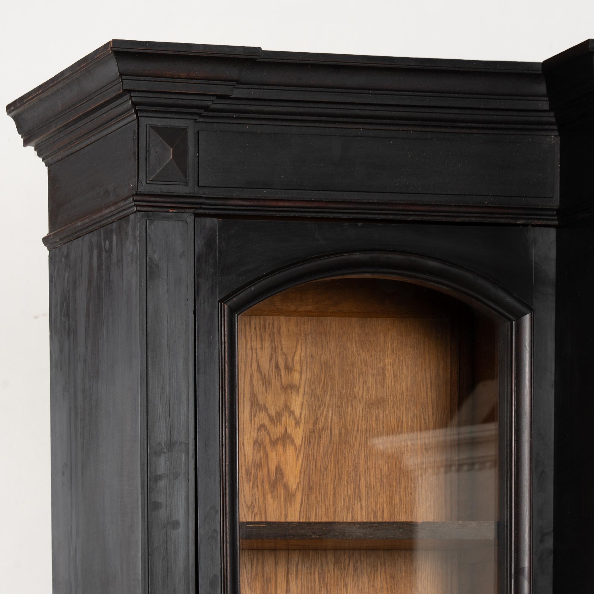 Glass Early 20th Century Large French Black Bookcase Display Cabinet For Sale