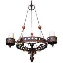 Early 20th Century Large Gothic Toleware Candelabra Light Chandelier