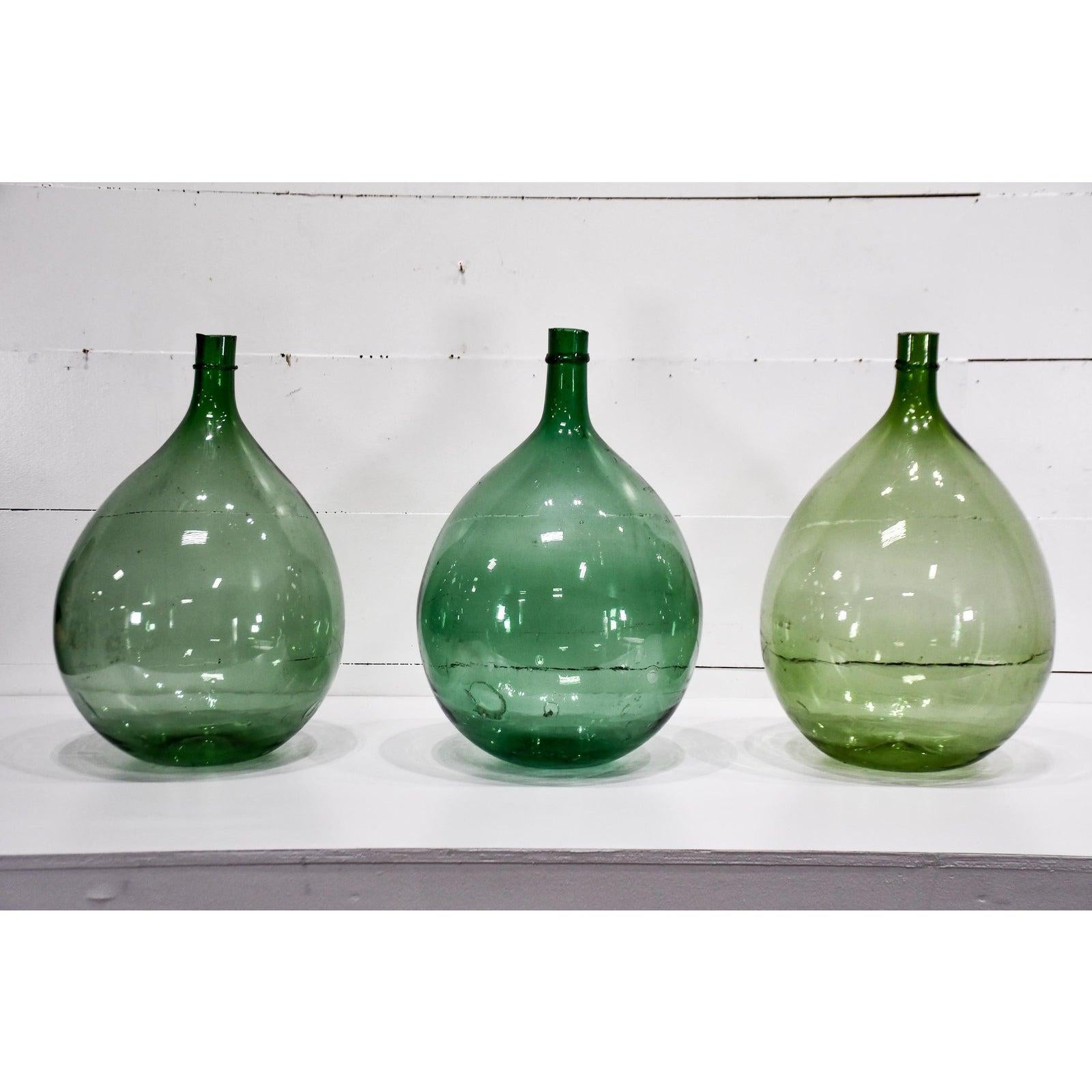 American Early 20th Century Large Green Glass Demi Johns