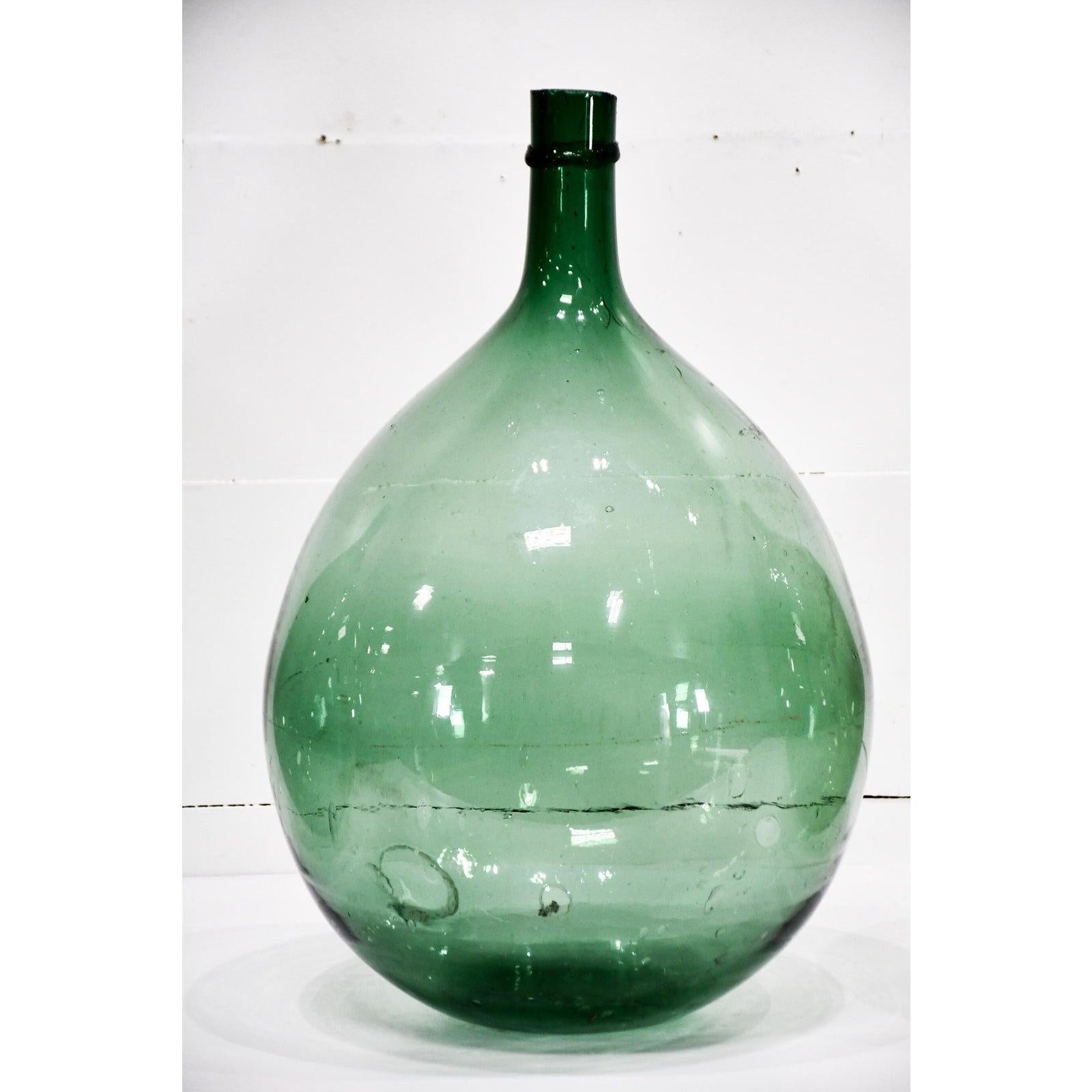 Early 20th Century Large Green Glass Demi Johns In Fair Condition In Beverly Hills, CA
