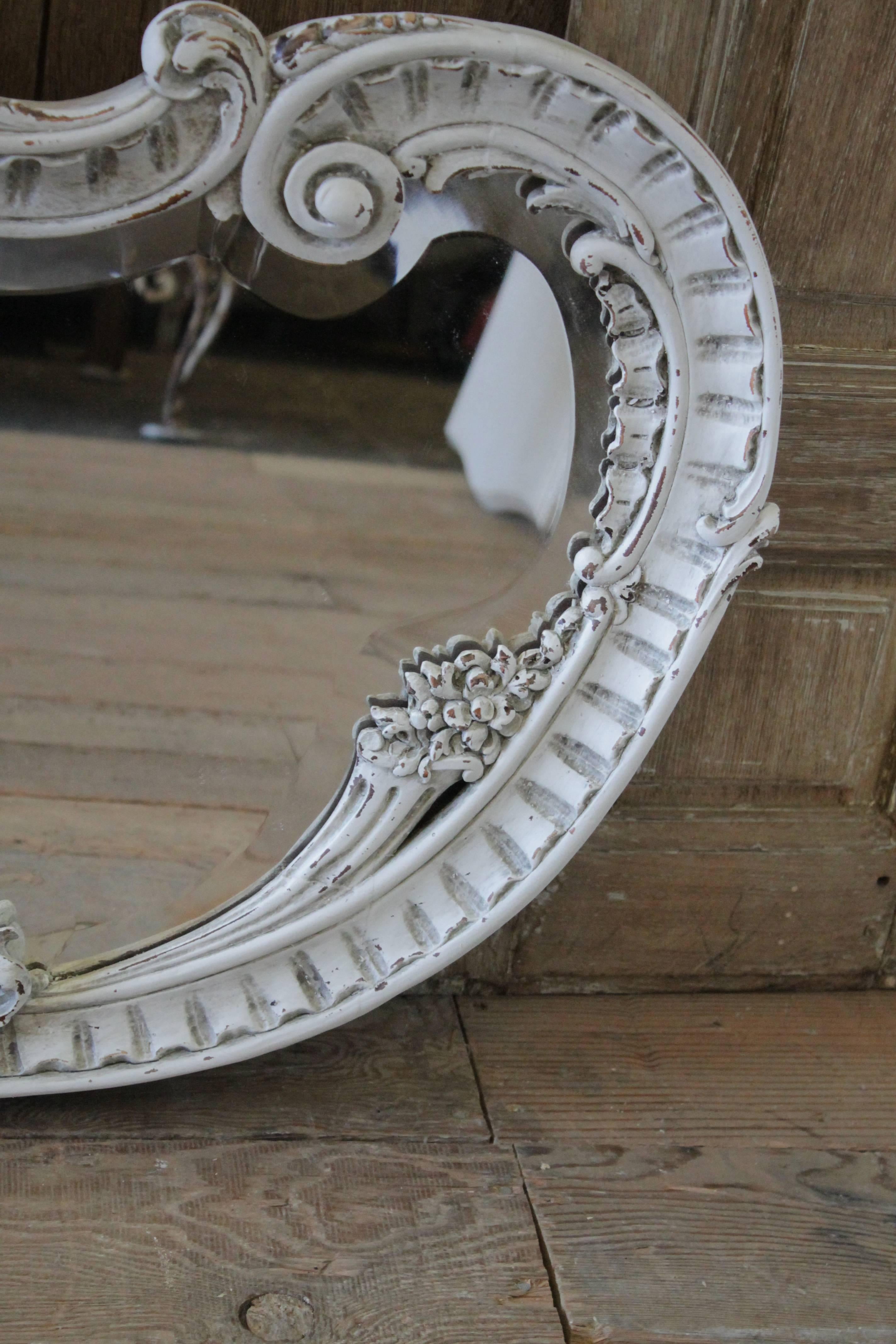 Wood Early 20th Century Large Hand-Carved French Rococo Style Mirror