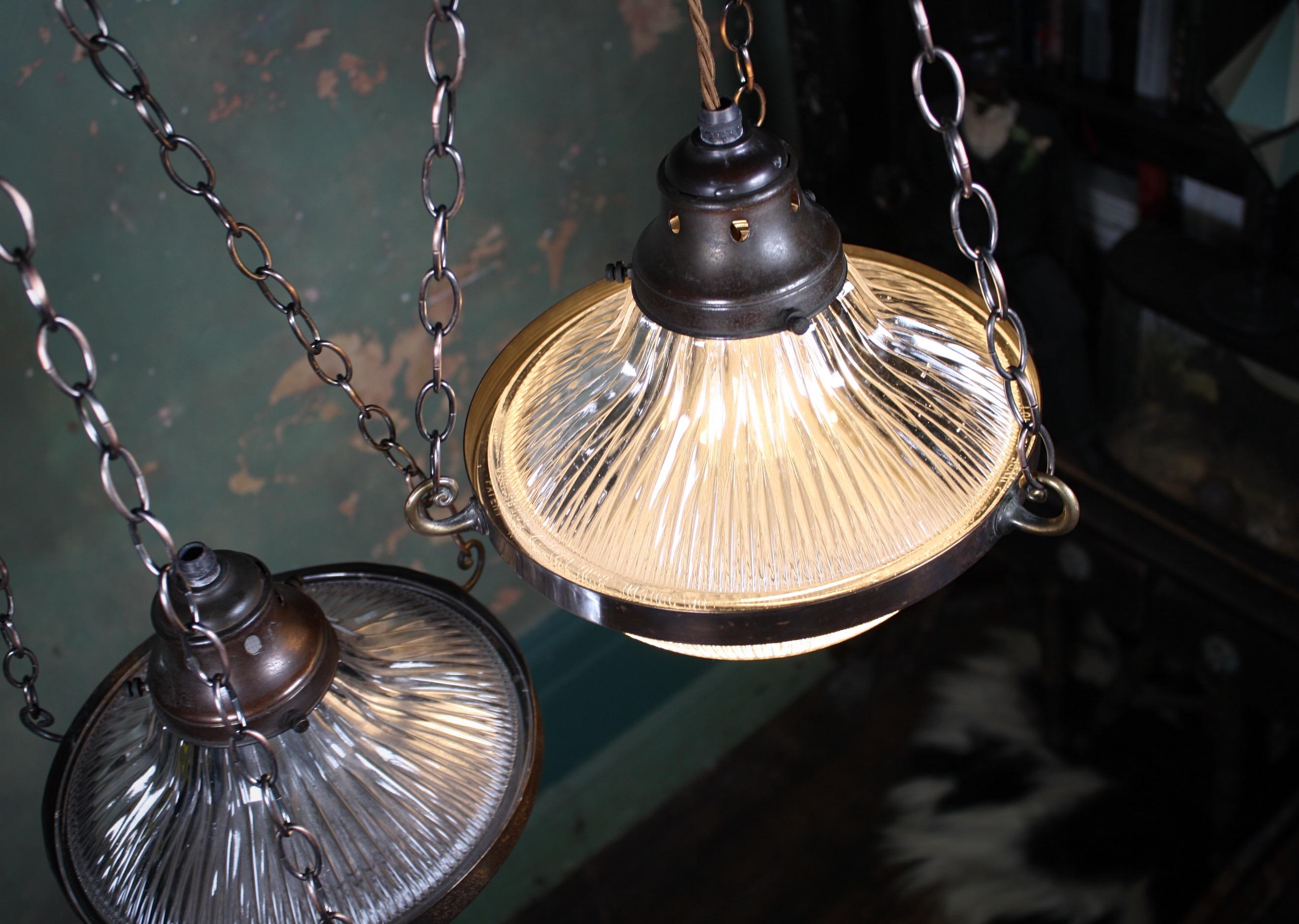Early 20th Century Large Holophane Blondel Stiletto Pendants Lights 3 Available 7