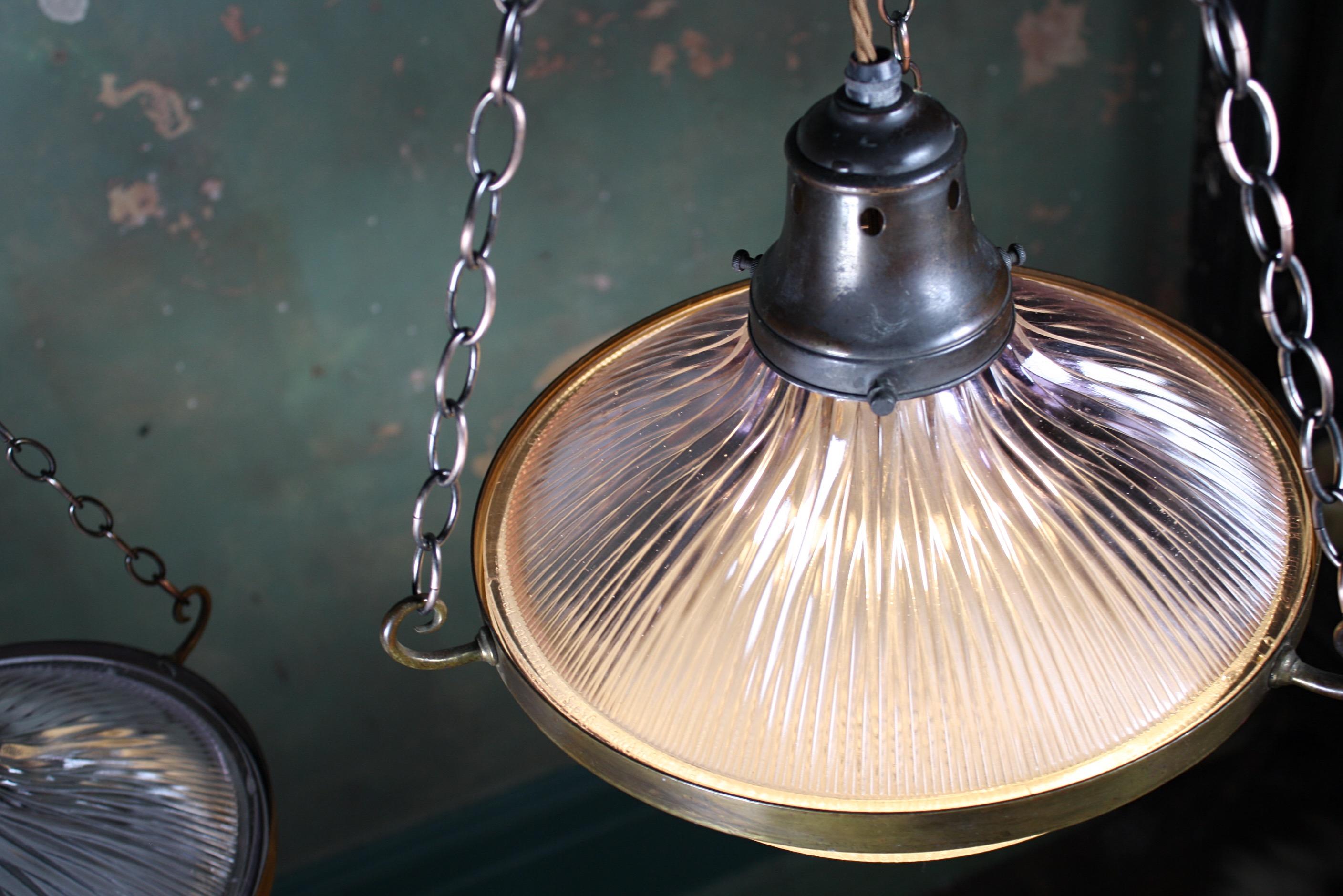 Early 20th Century Large Holophane Blondel Stiletto Pendants Lights 3 Available In Good Condition In Lowestoft, GB