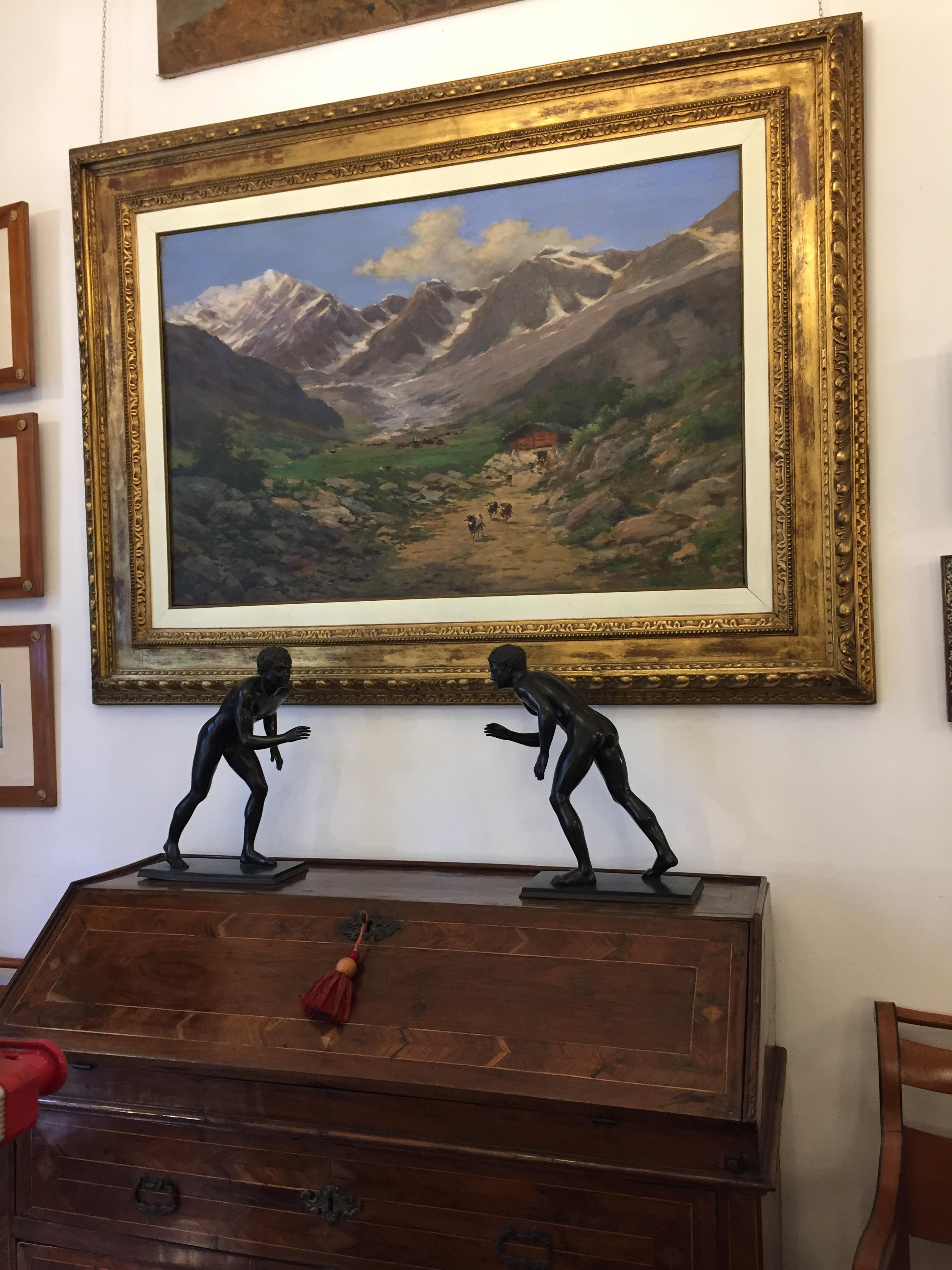 Hand-Painted 20th Century Italian Piedmontese Mountain Landscape by Silvio Poma Large Size For Sale