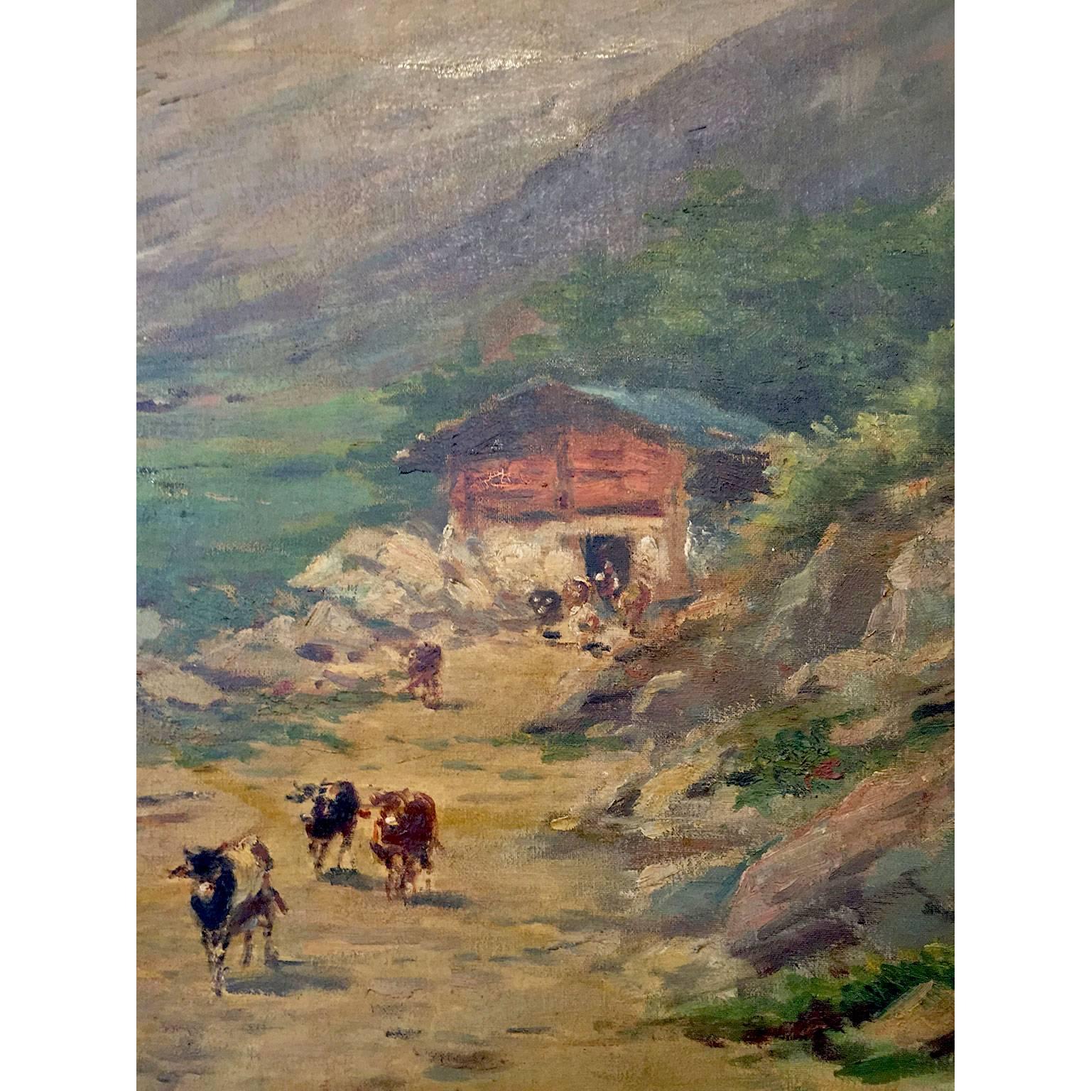 20ième siècle Paysage de montagne piedmontese italien du 20ème siècle par Silvio Poma, grande taille en vente