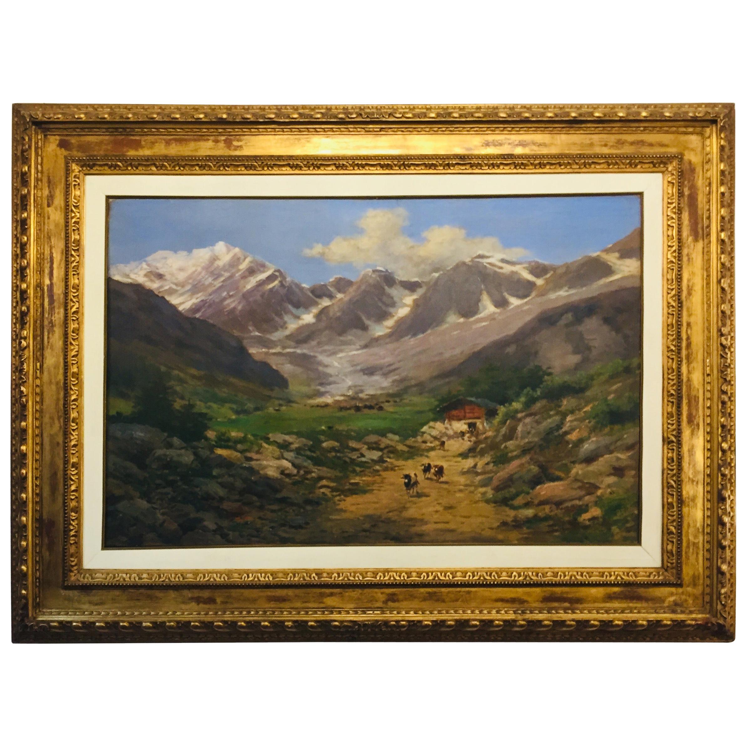 Paysage de montagne piedmontese italien du 20ème siècle par Silvio Poma, grande taille