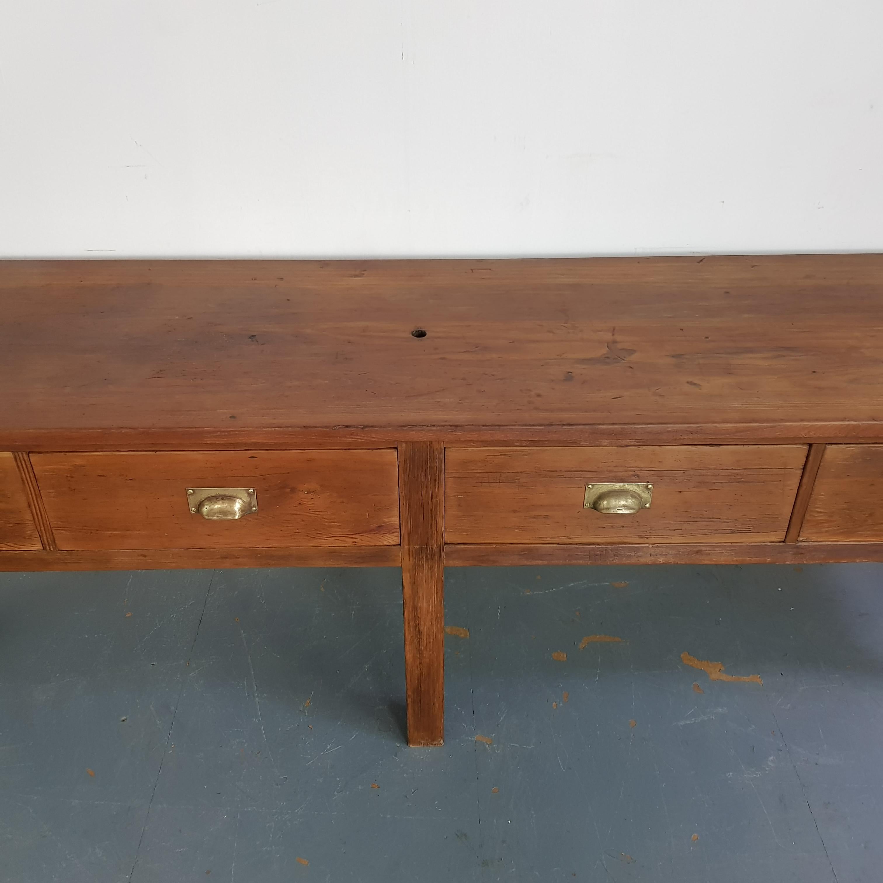 Pine Early 20th Century Large Lab Bench Console Table For Sale