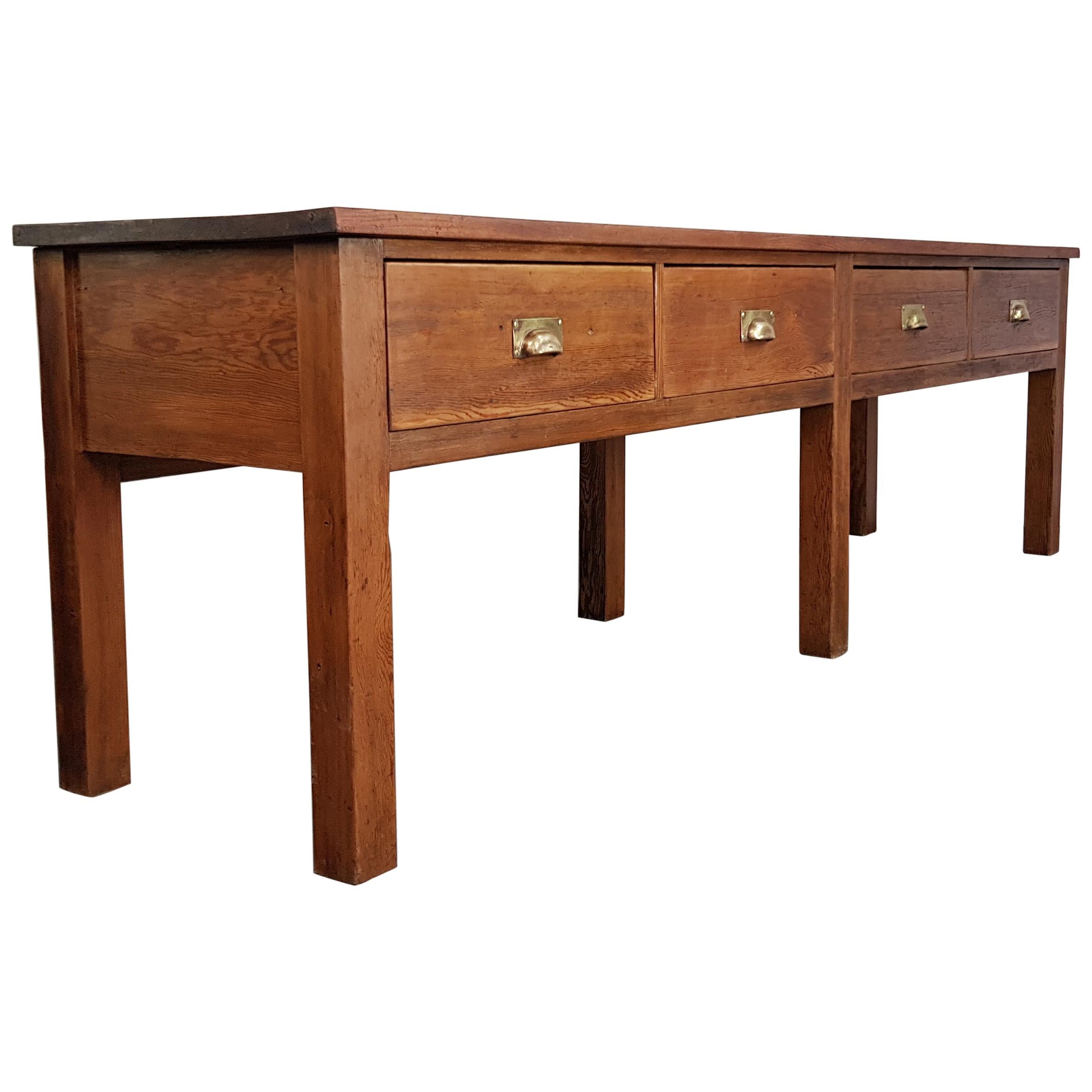 Early 20th Century Large Lab Bench Console Table For Sale