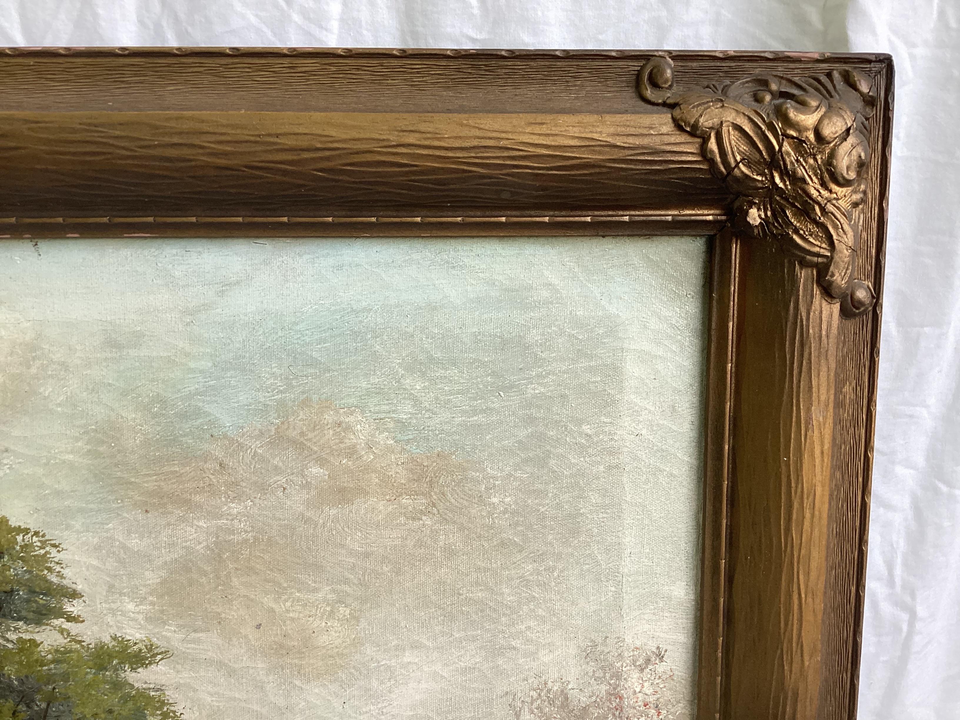 Große Landschaft mit Kirschblütenblüten, Öl auf Leinwand, signiert, frühes 20. Jahrhundert (Handbemalt) im Angebot