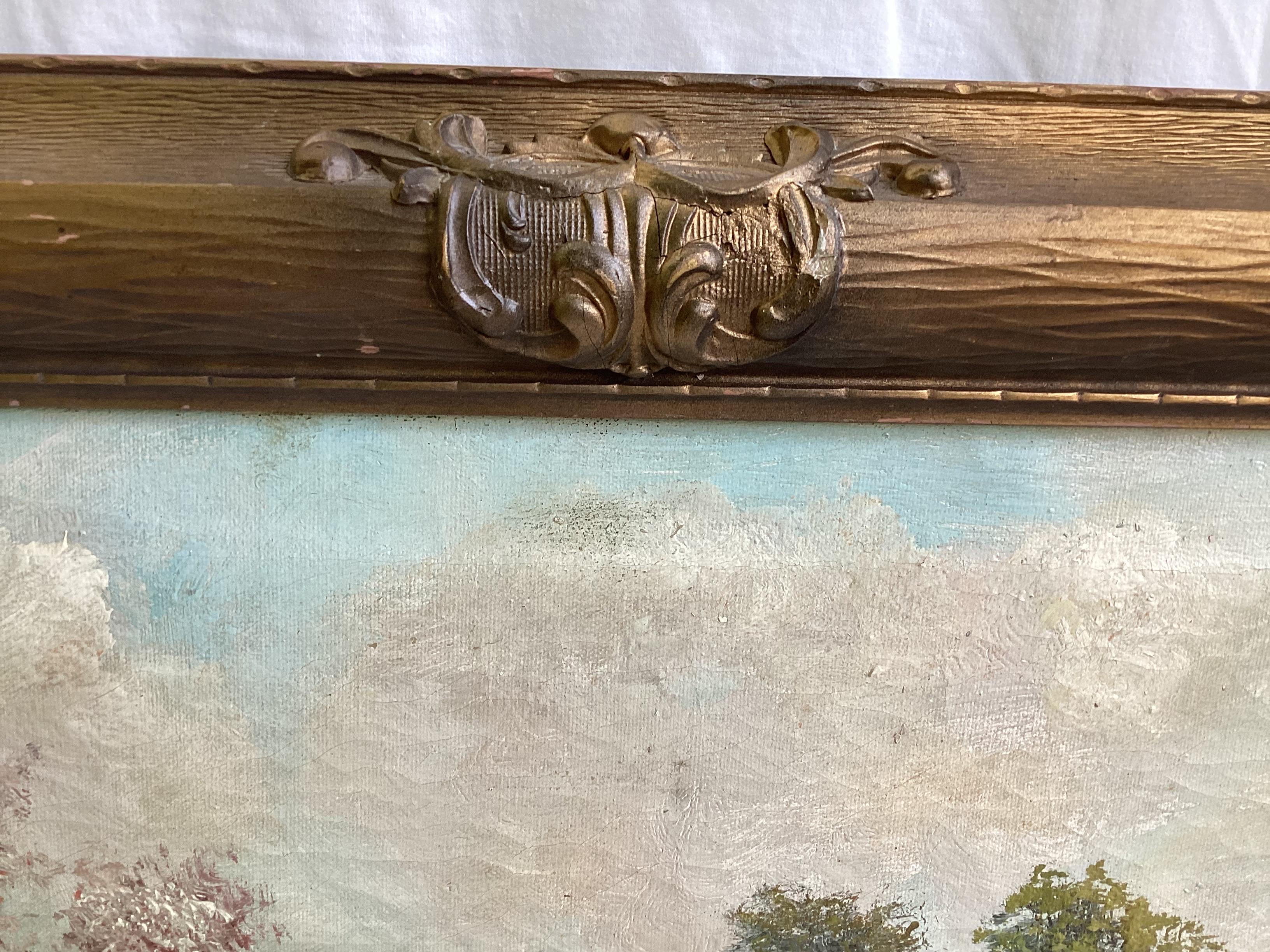 Große Landschaft mit Kirschblütenblüten, Öl auf Leinwand, signiert, frühes 20. Jahrhundert im Zustand „Gut“ im Angebot in Lambertville, NJ