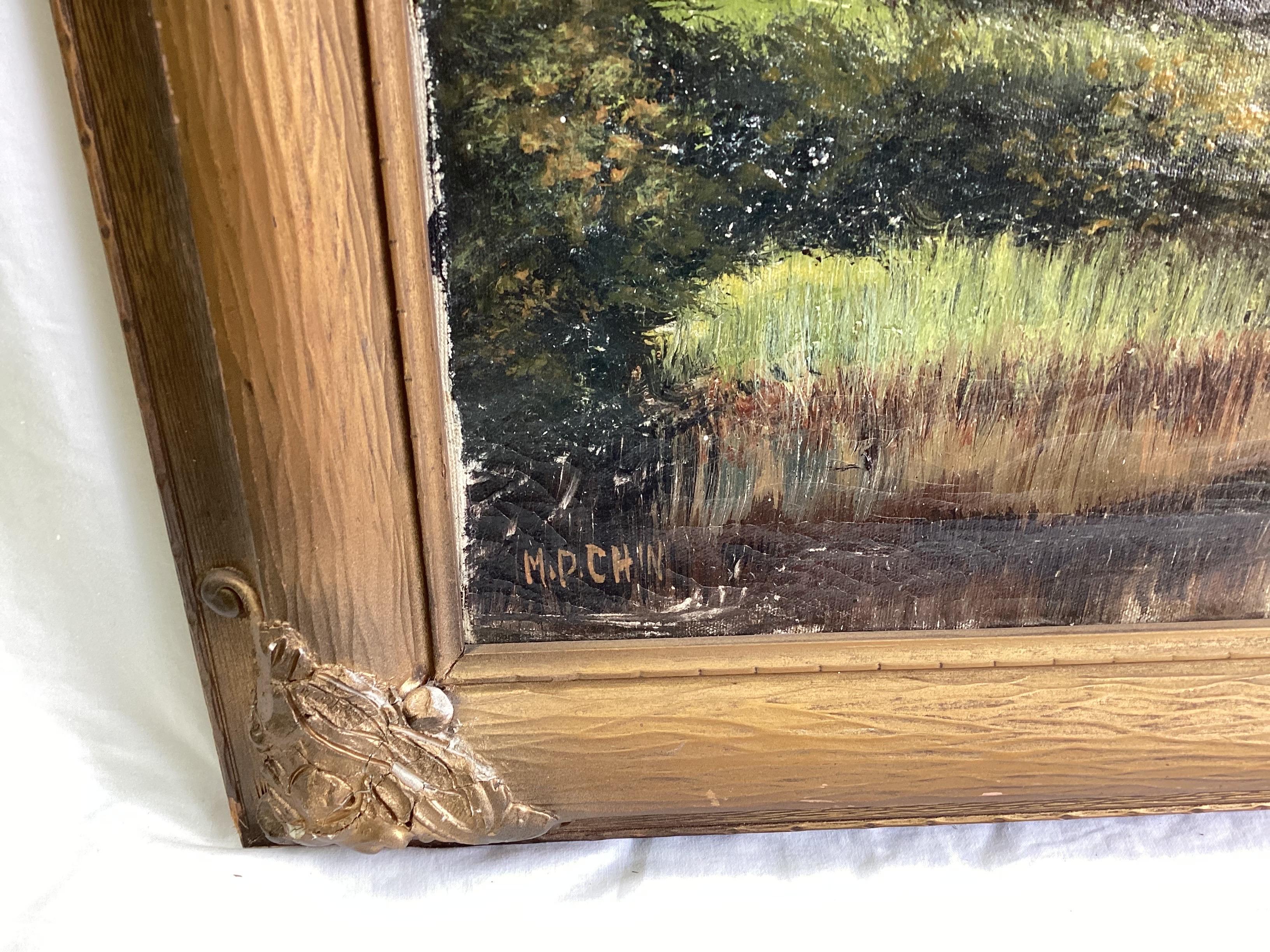 Große Landschaft mit Kirschblütenblüten, Öl auf Leinwand, signiert, frühes 20. Jahrhundert (Gehstock) im Angebot