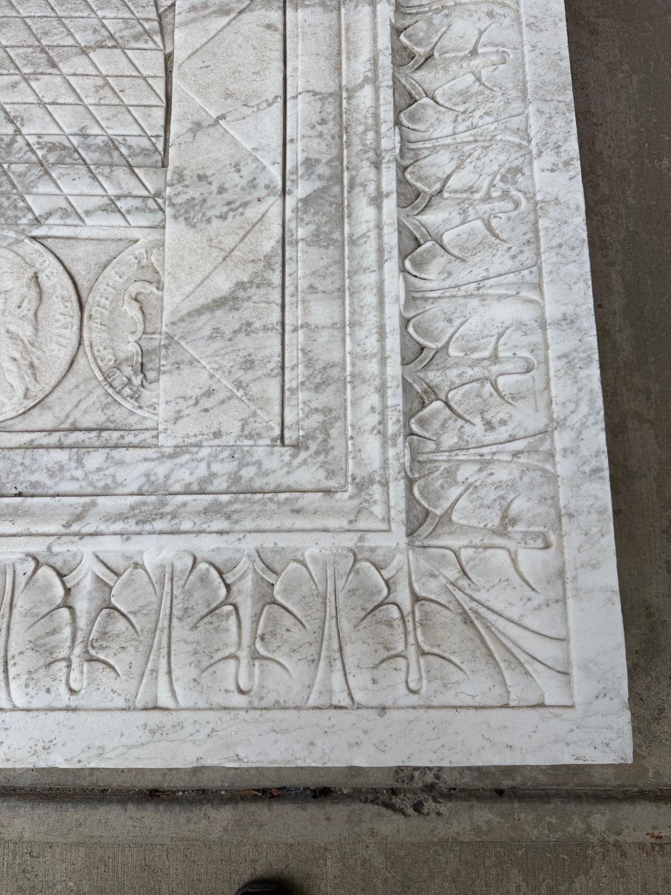 Early 20th Century Large Marble Bank Frieze, Plaque with Beehive and Coins For Sale 10