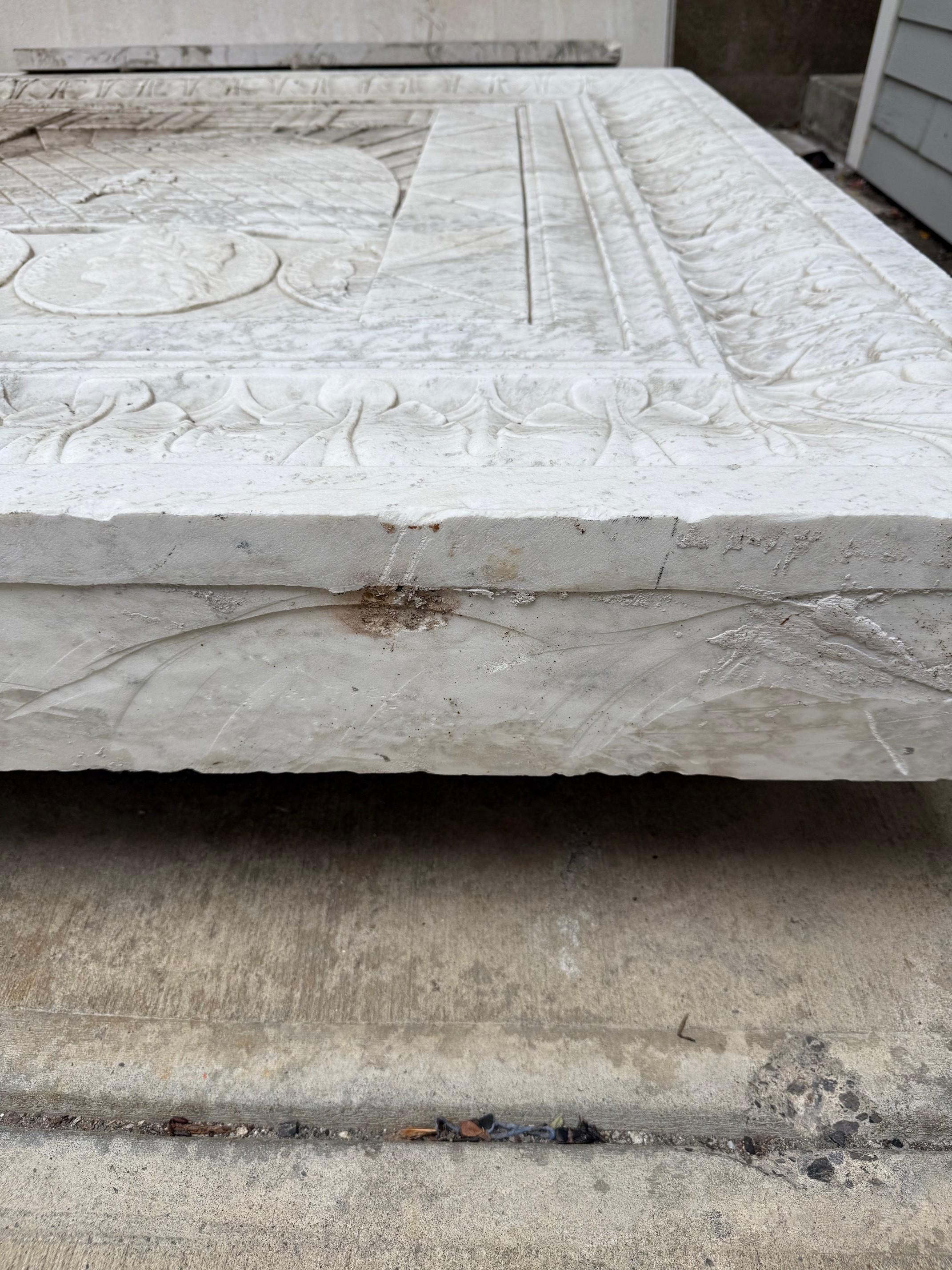 Early 20th Century Large Marble Bank Frieze, Plaque with Beehive and Coins For Sale 14