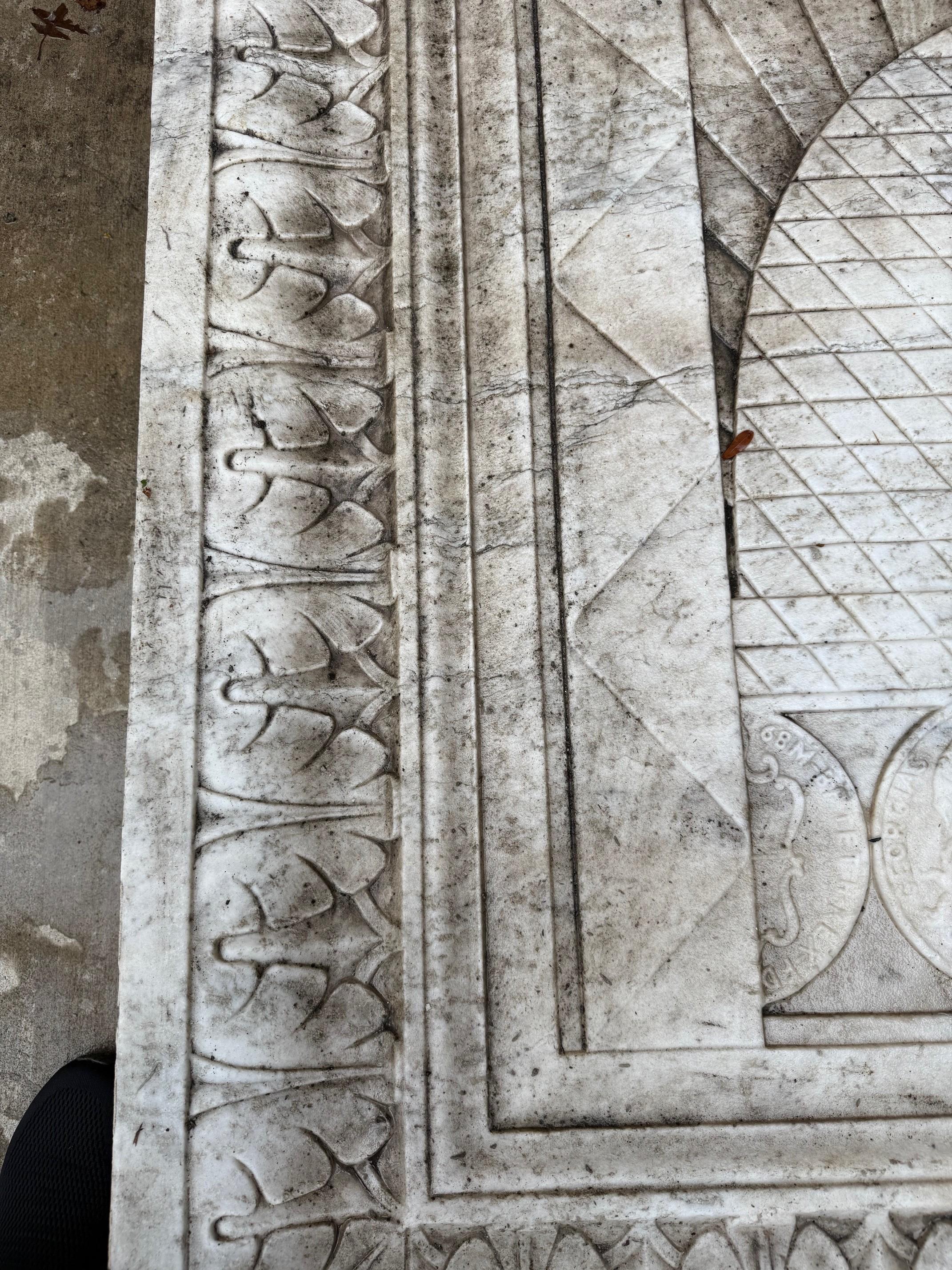 Early 20th Century Large Marble Bank Frieze, Plaque with Beehive and Coins For Sale 2