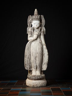 Early 20th century Large old marble crowned Burmese Buddha statue from Burma
