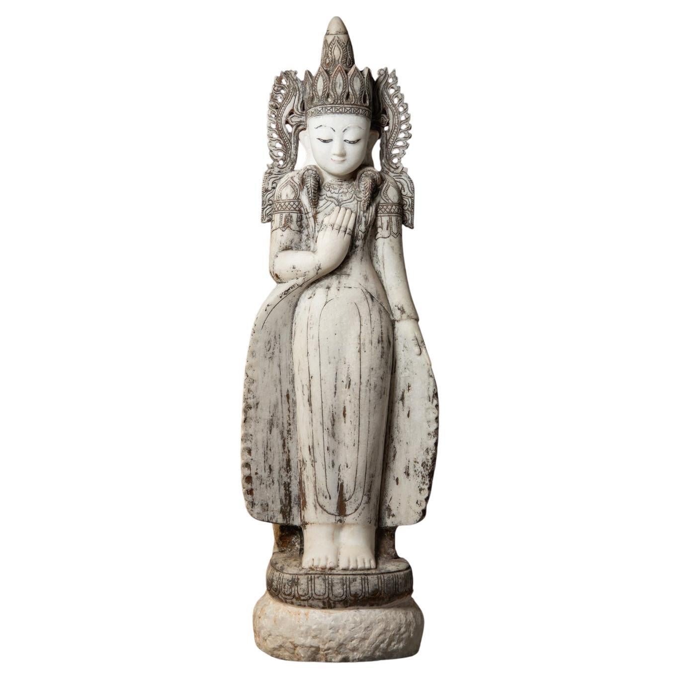 Début du 20e siècle Grande statue de Bouddha birman en marbre ancien couronné de Birmanie
