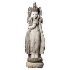 Early 20th century Large old marble crowned Burmese Buddha statue from Burma