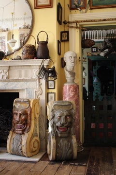 Early 20th Century Large Pair of Carved Lion Fairground Architectural Corbels