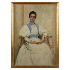 Early 20th Century Large Portrait of Lady in White, signed Niels M. Lund. Early 20th Century Large Portrait of Lady in White, signed Niels M. Lund.