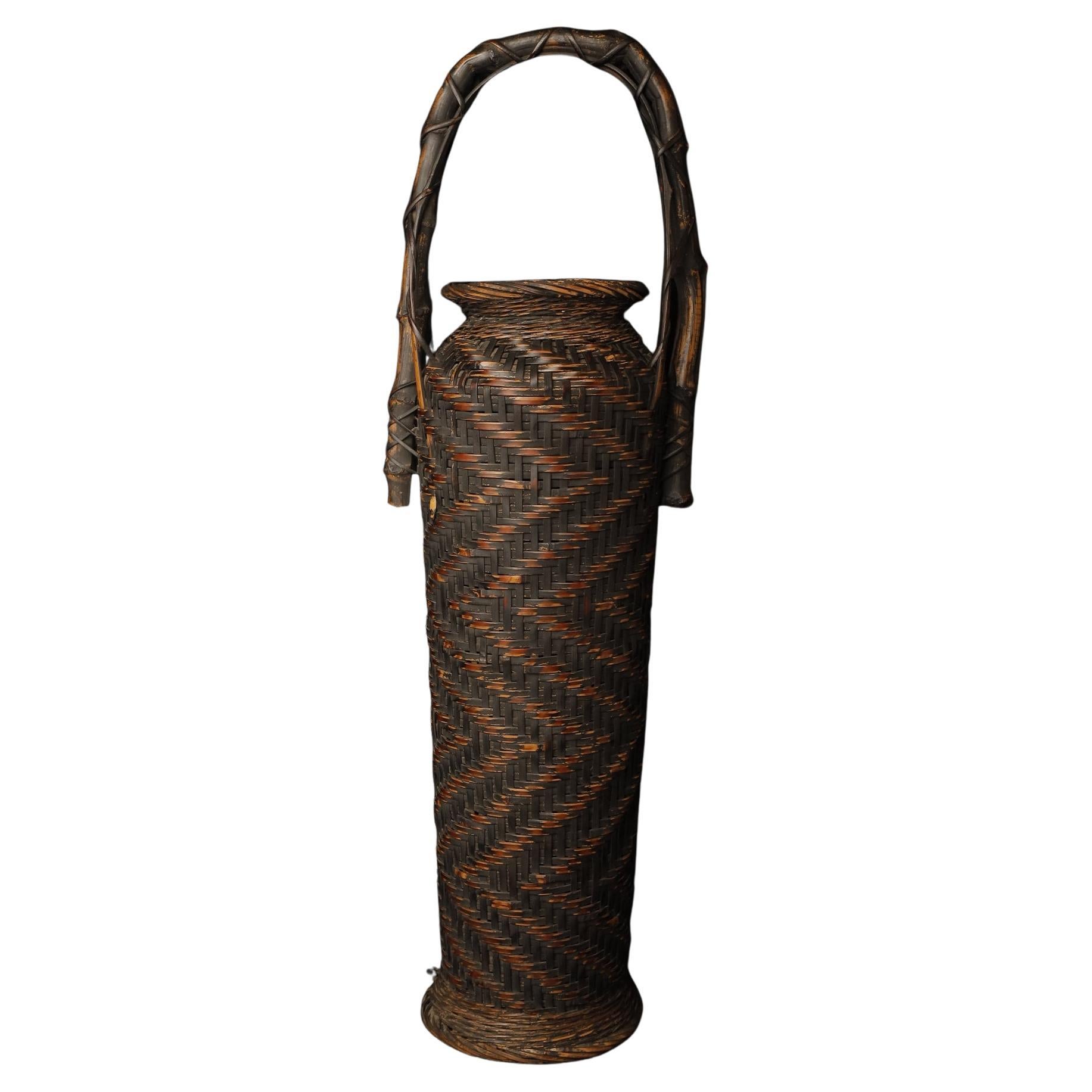 Early 20th century  Large signed Bamboo Basket For Sale