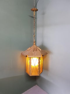 Early 20th Century Large Size Gold Colored Metal Outdoor Lantern