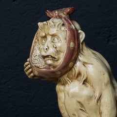 Early 20th Century, Large Toothache Monkey, Painted Plaster Figurine