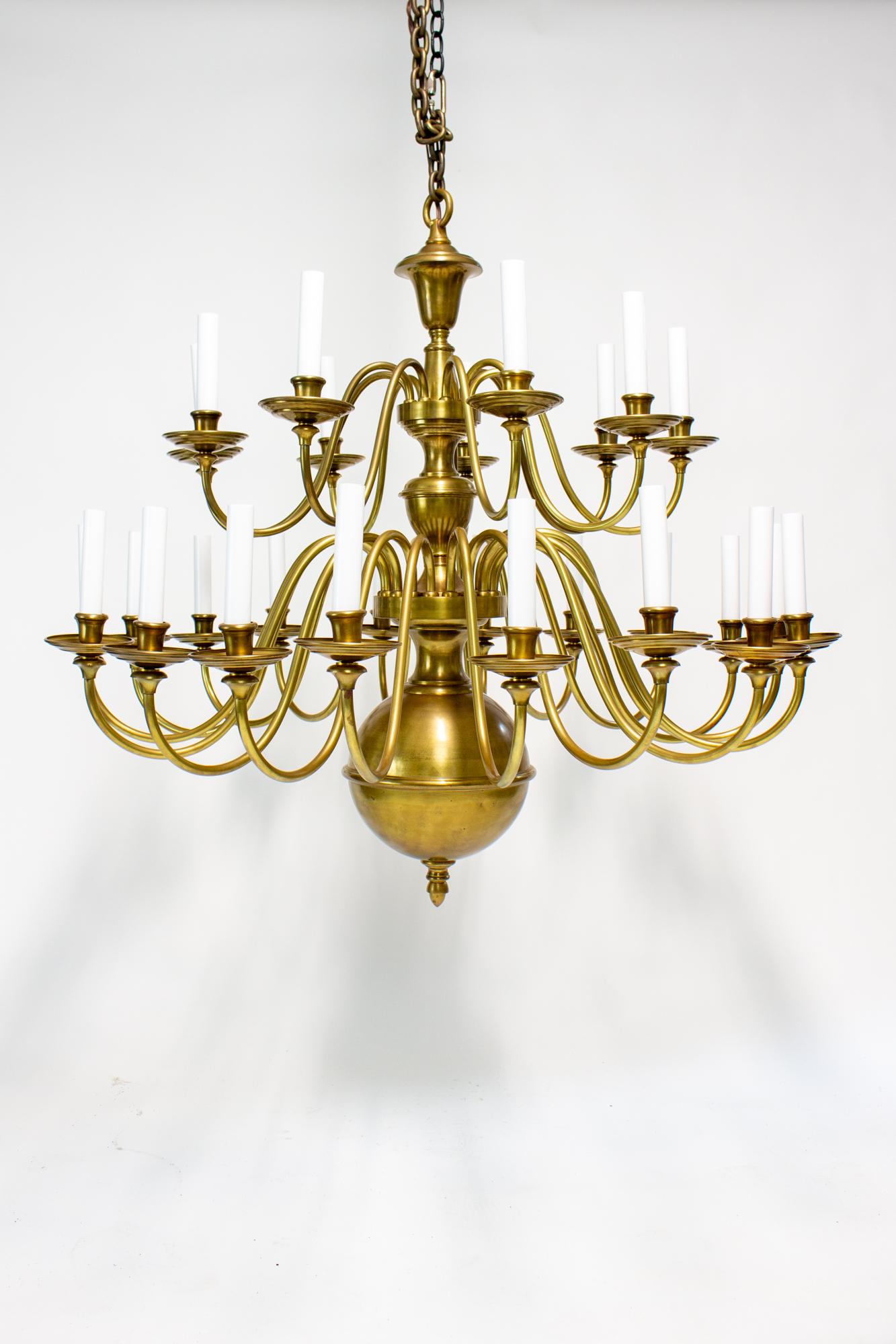 Early 20th Century Large Two Tier Colonial Style Brass Chandelier For Sale 5