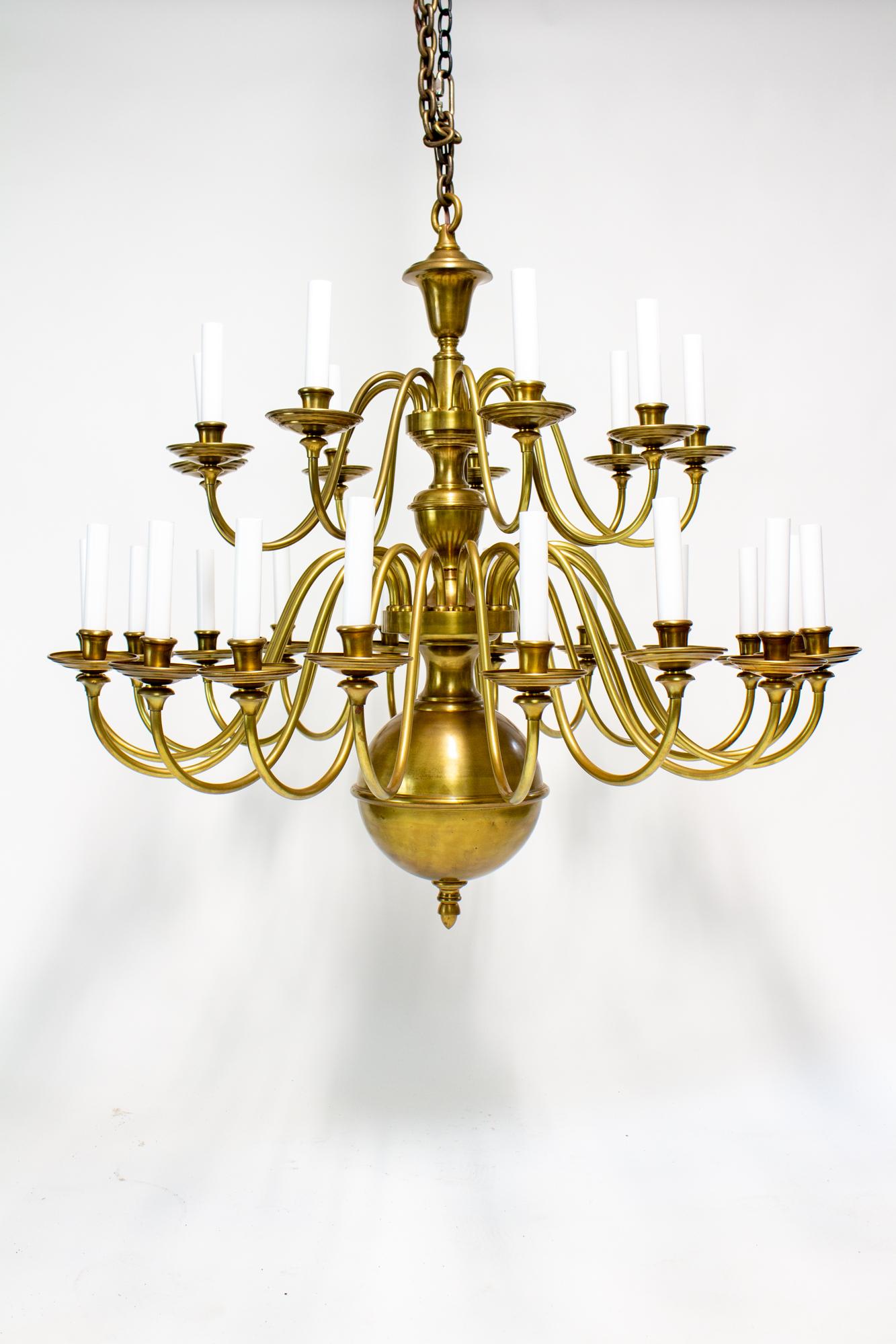 Early 20th Century Large Two Tier Colonial Style Brass Chandelier For Sale 6