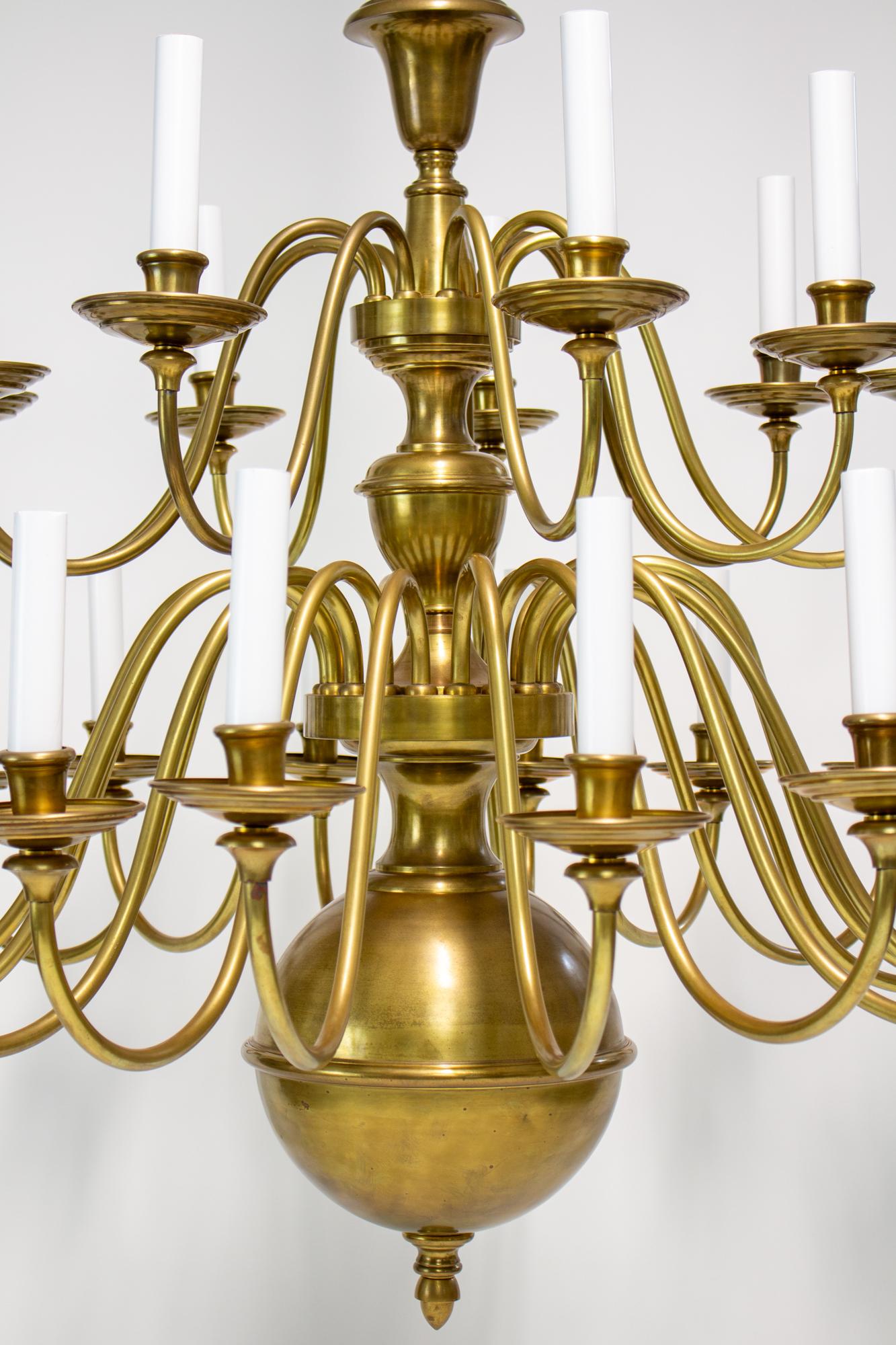 Early 20th Century Large Two Tier Colonial Style Brass Chandelier For Sale 7