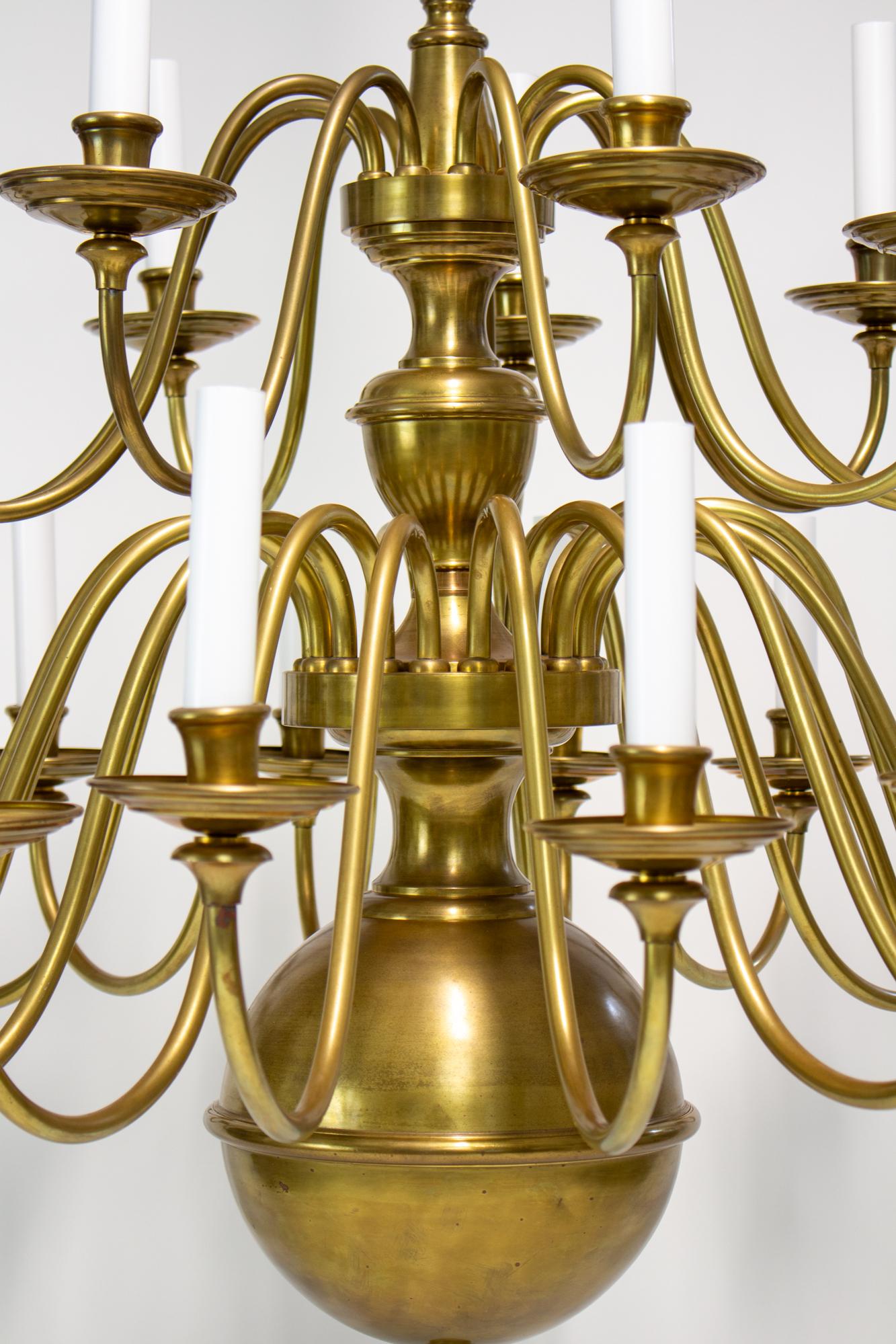 Early 20th Century Large Two Tier Colonial Style Brass Chandelier For Sale 8