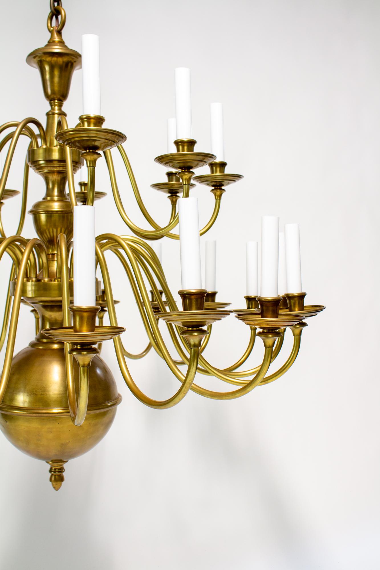 Early 20th Century Large Two Tier Colonial Style Brass Chandelier For Sale 9