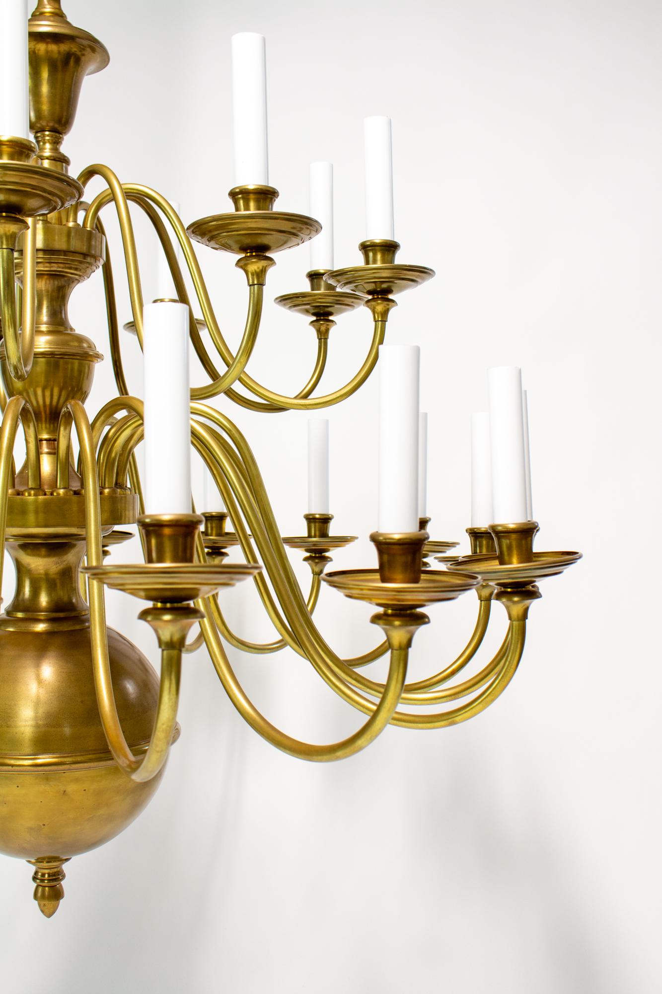 Early 20th Century Large Two Tier Colonial Style Brass Chandelier For Sale 10