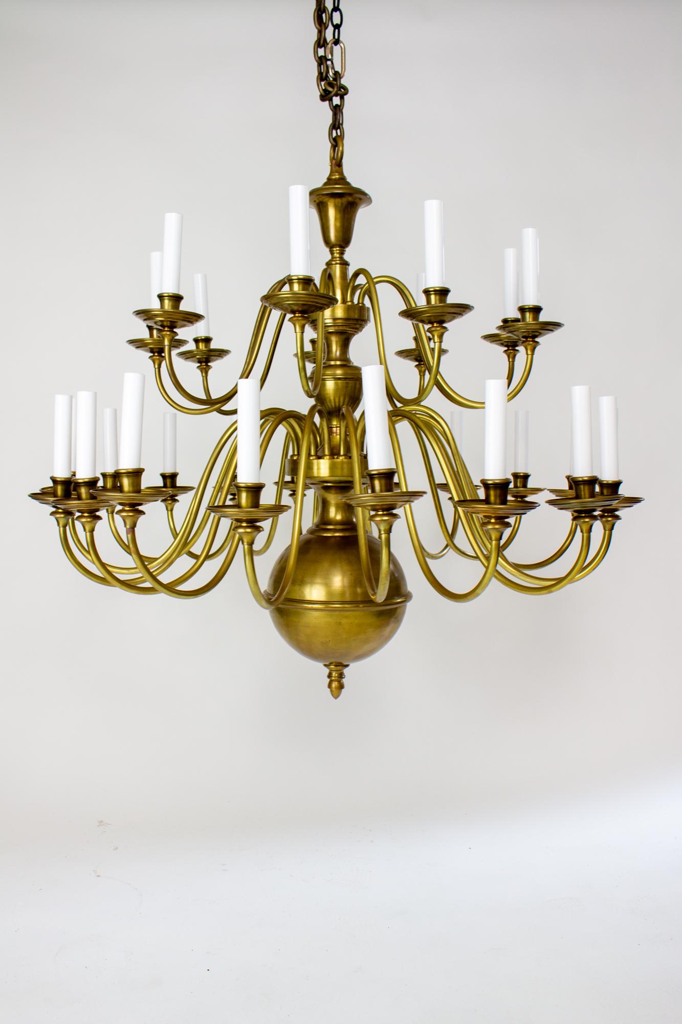 Early 20th Century Large Two Tier Colonial Style Brass Chandelier For Sale 13