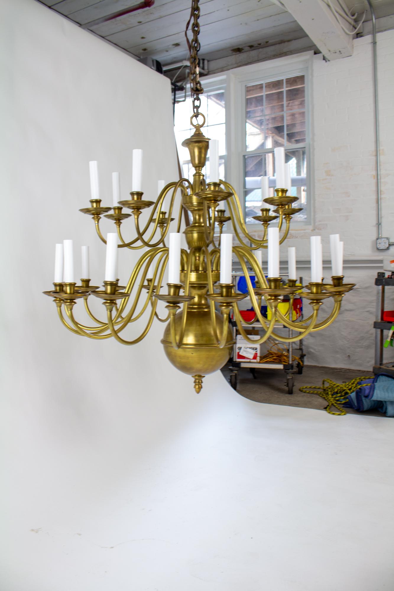 Dutch Colonial Early 20th Century Large Two Tier Colonial Style Brass Chandelier For Sale