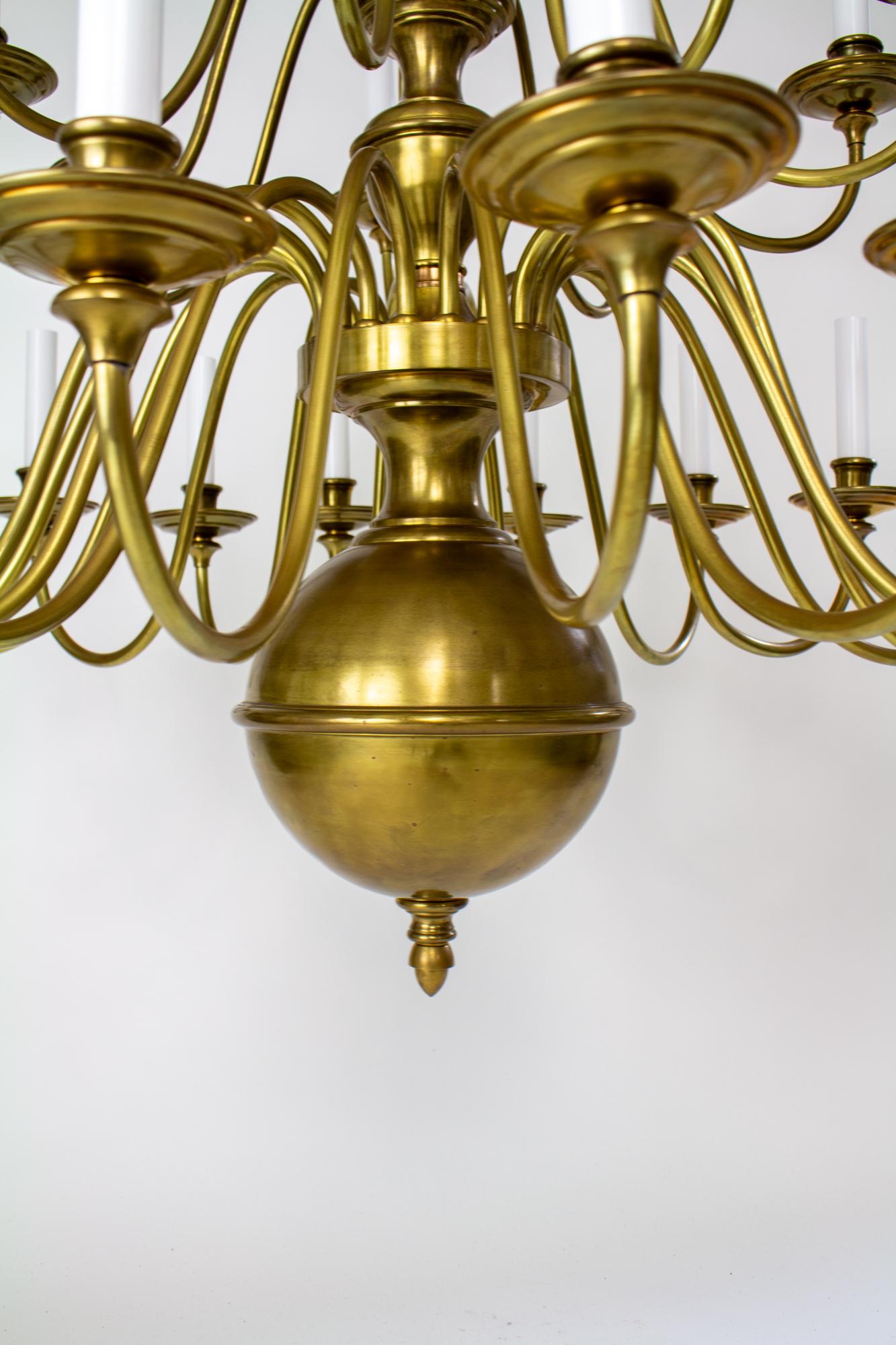 Early 20th Century Large Two Tier Colonial Style Brass Chandelier For Sale 1