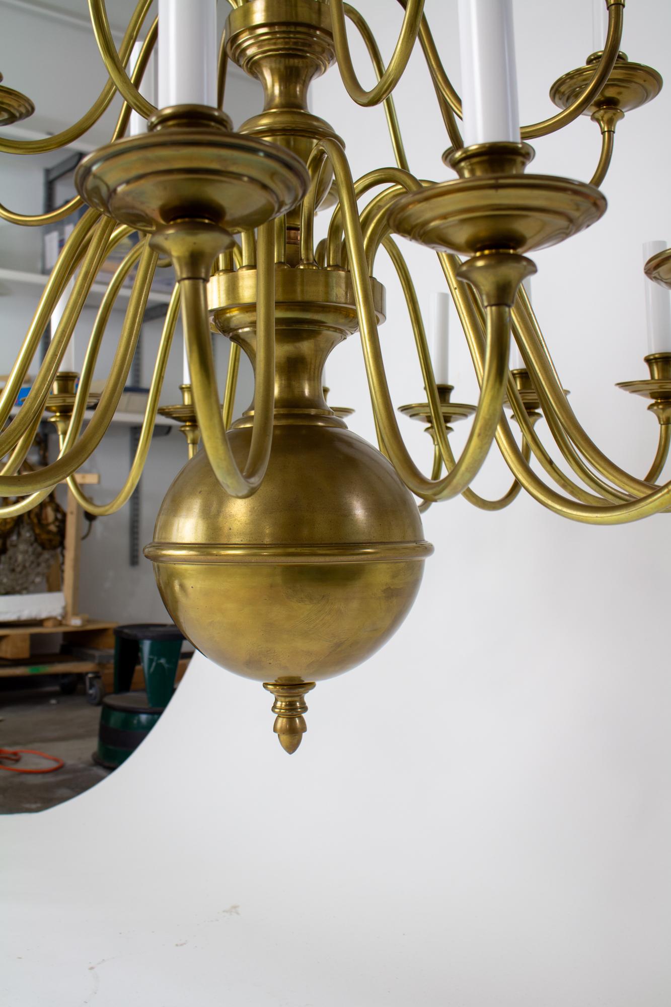 Early 20th Century Large Two Tier Colonial Style Brass Chandelier For Sale 2
