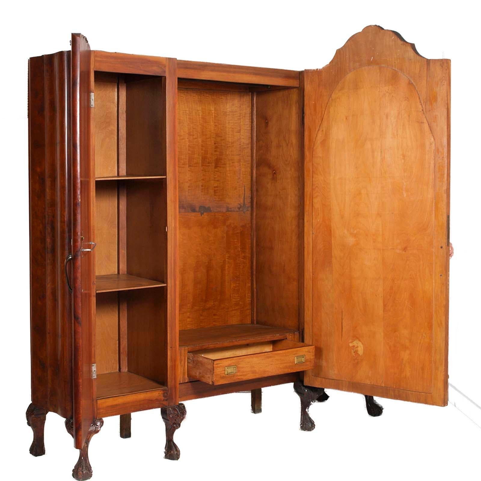 Baroque Revival Early 20th Century Large Venetian Baroque Wardrobe in Walnut Hand Carved & Briar For Sale