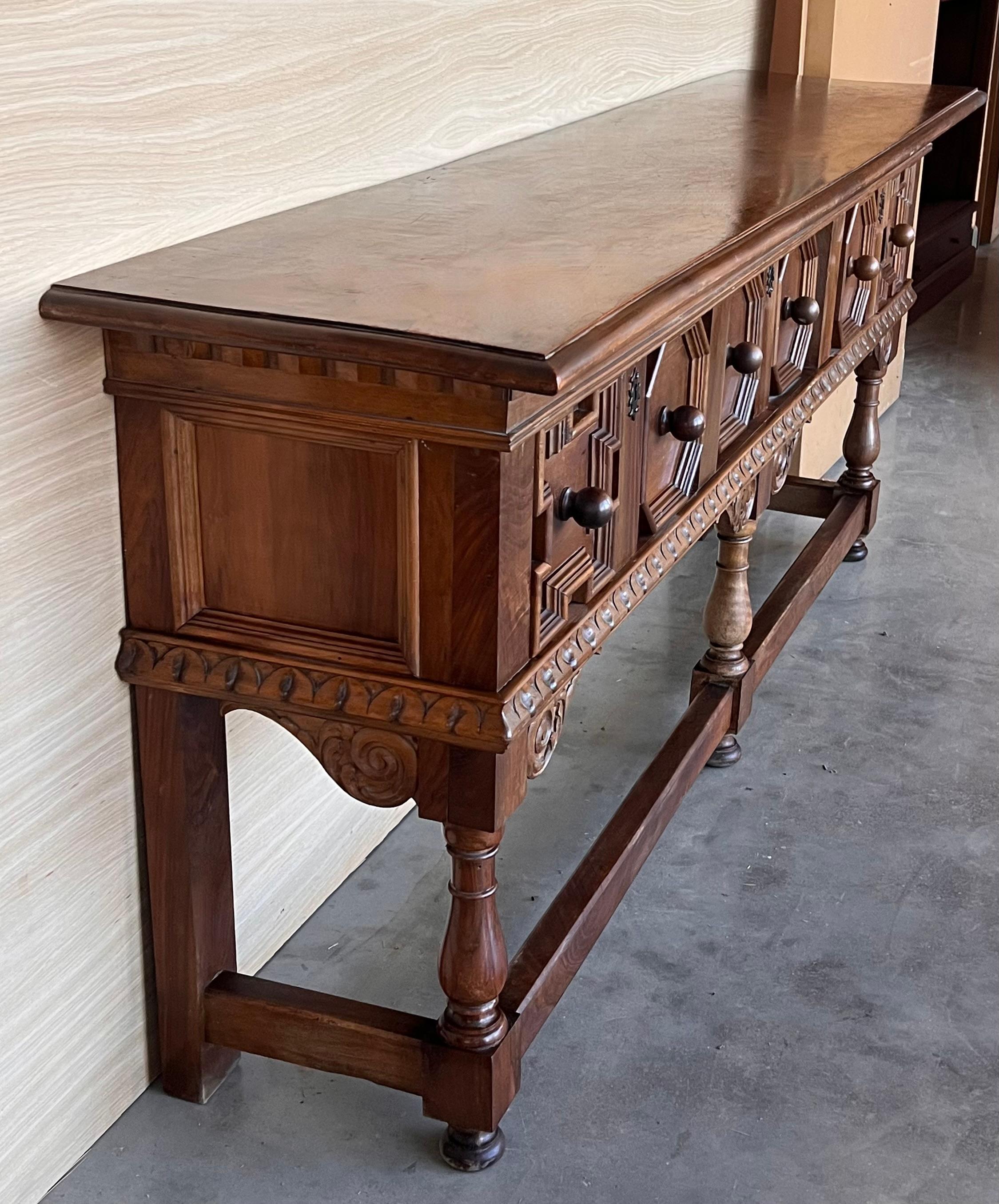 Early 20th Century Large Walnut Spanish Console Table with Three Drawers 7