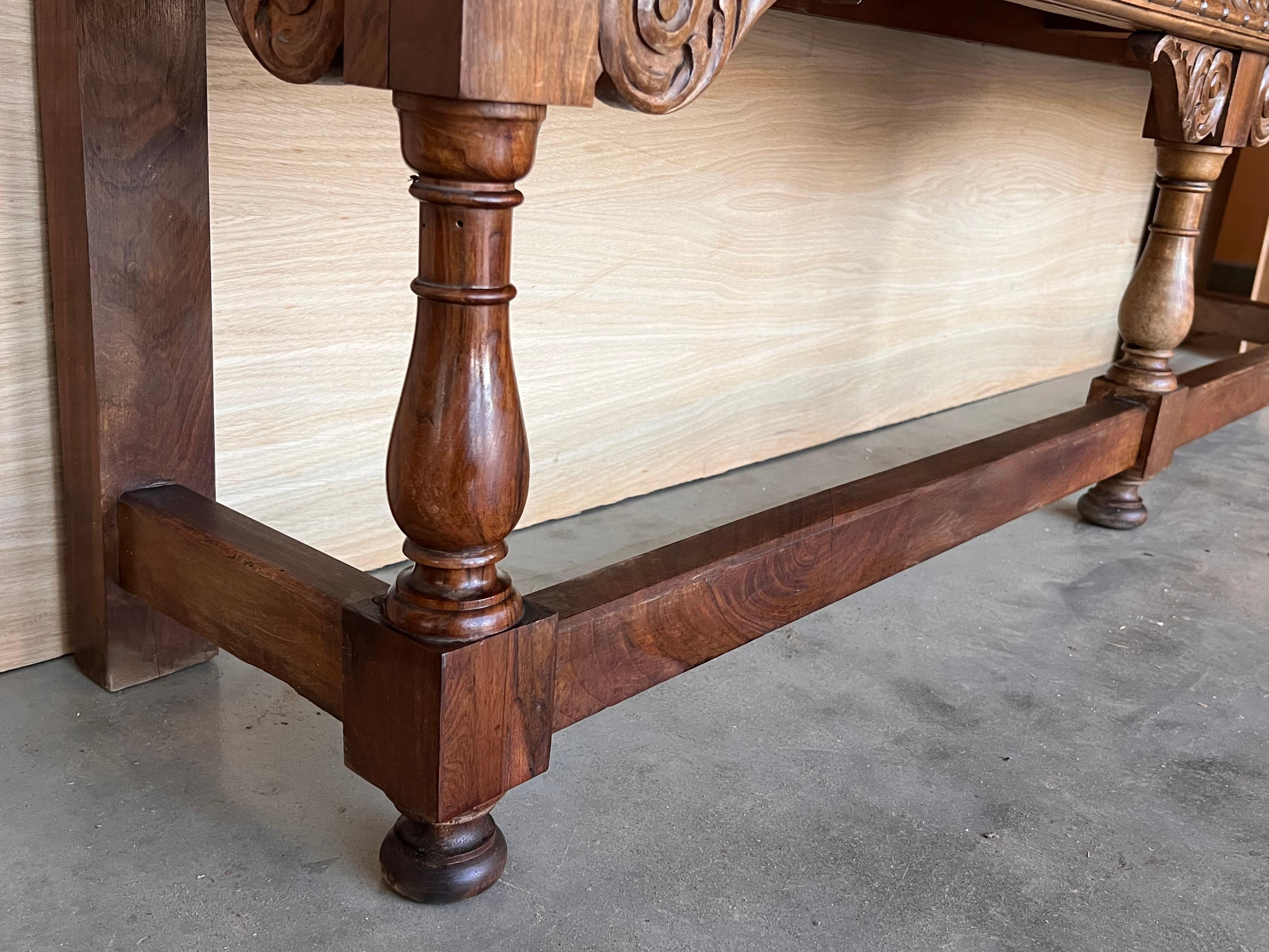 Early 20th Century Large Walnut Spanish Console Table with Three Drawers 16